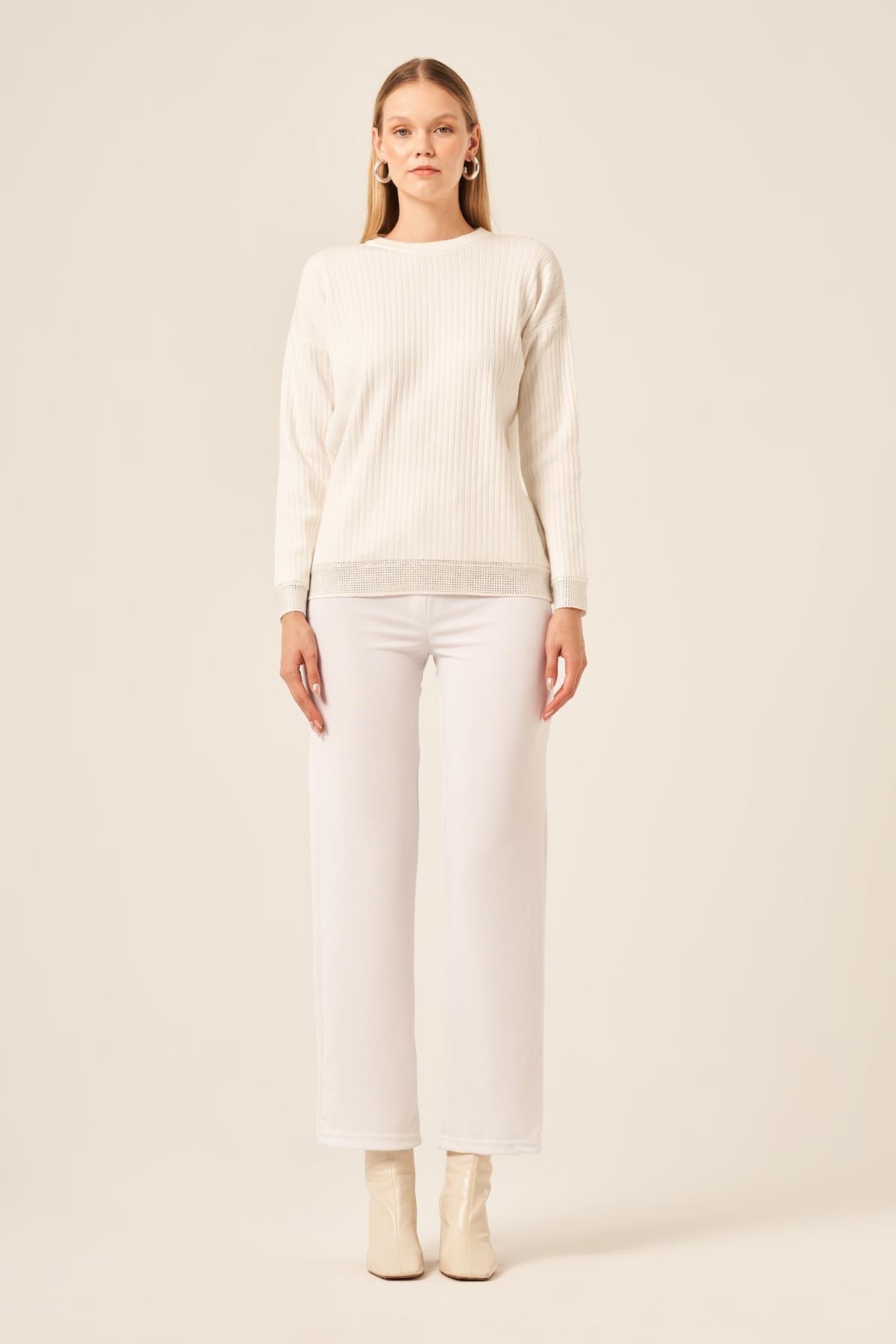 FTZ Women Ftz Kadın Taş Detaylı Bluz  Ekru 20845