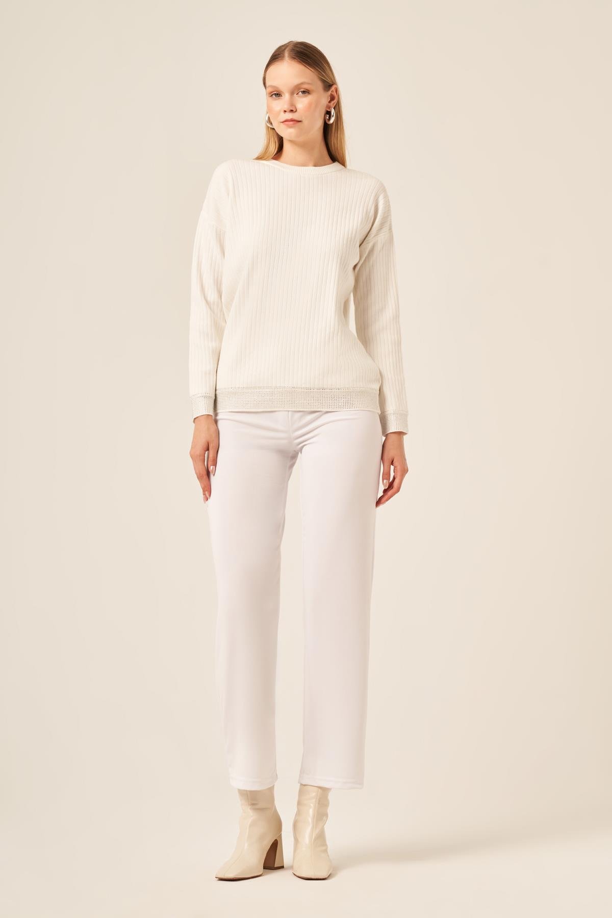 FTZ Women Ftz Kadın Taş Detaylı Bluz  Ekru 20845