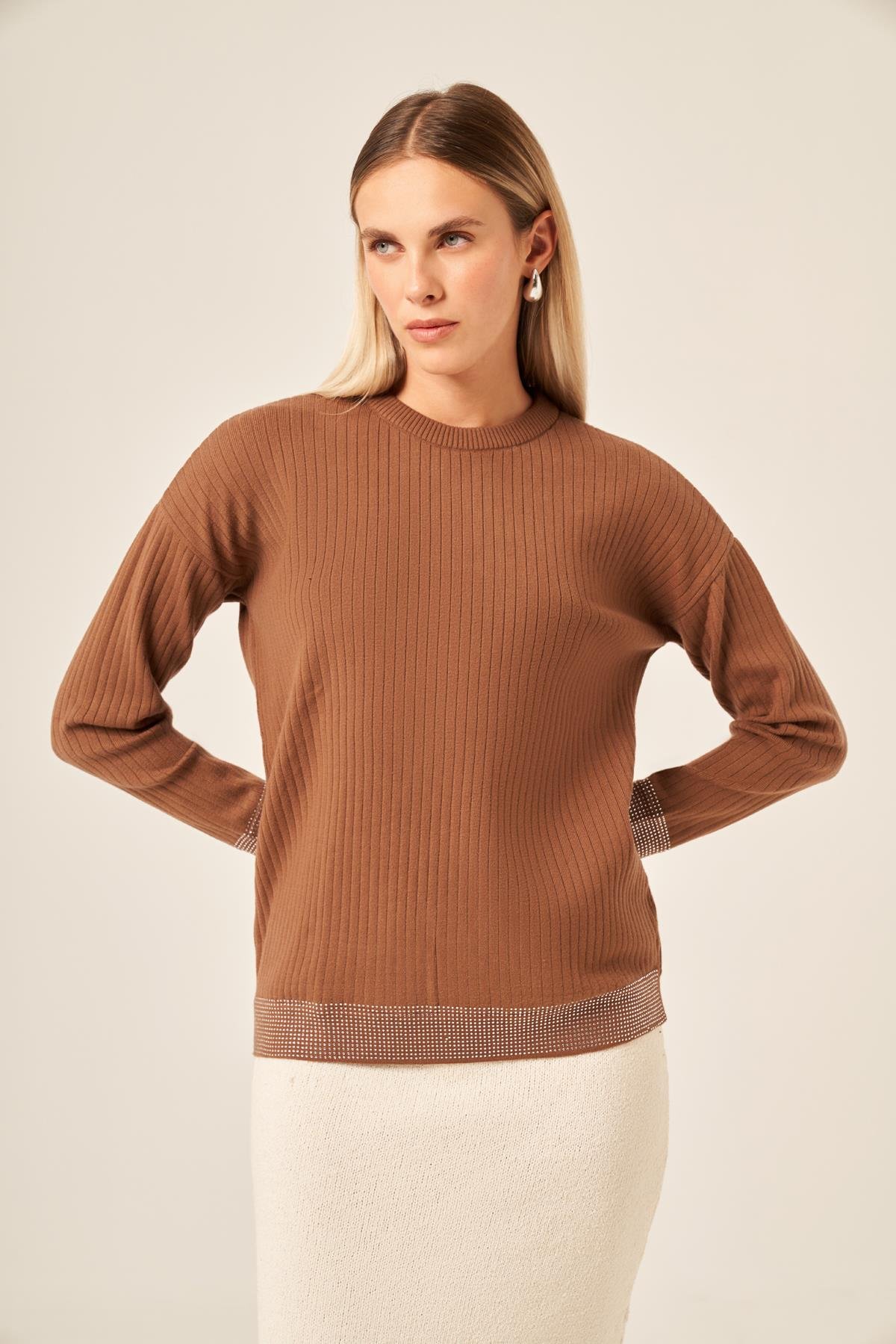 FTZ Women Ftz Kadın Taş Detaylı Bluz  Kahve 20845