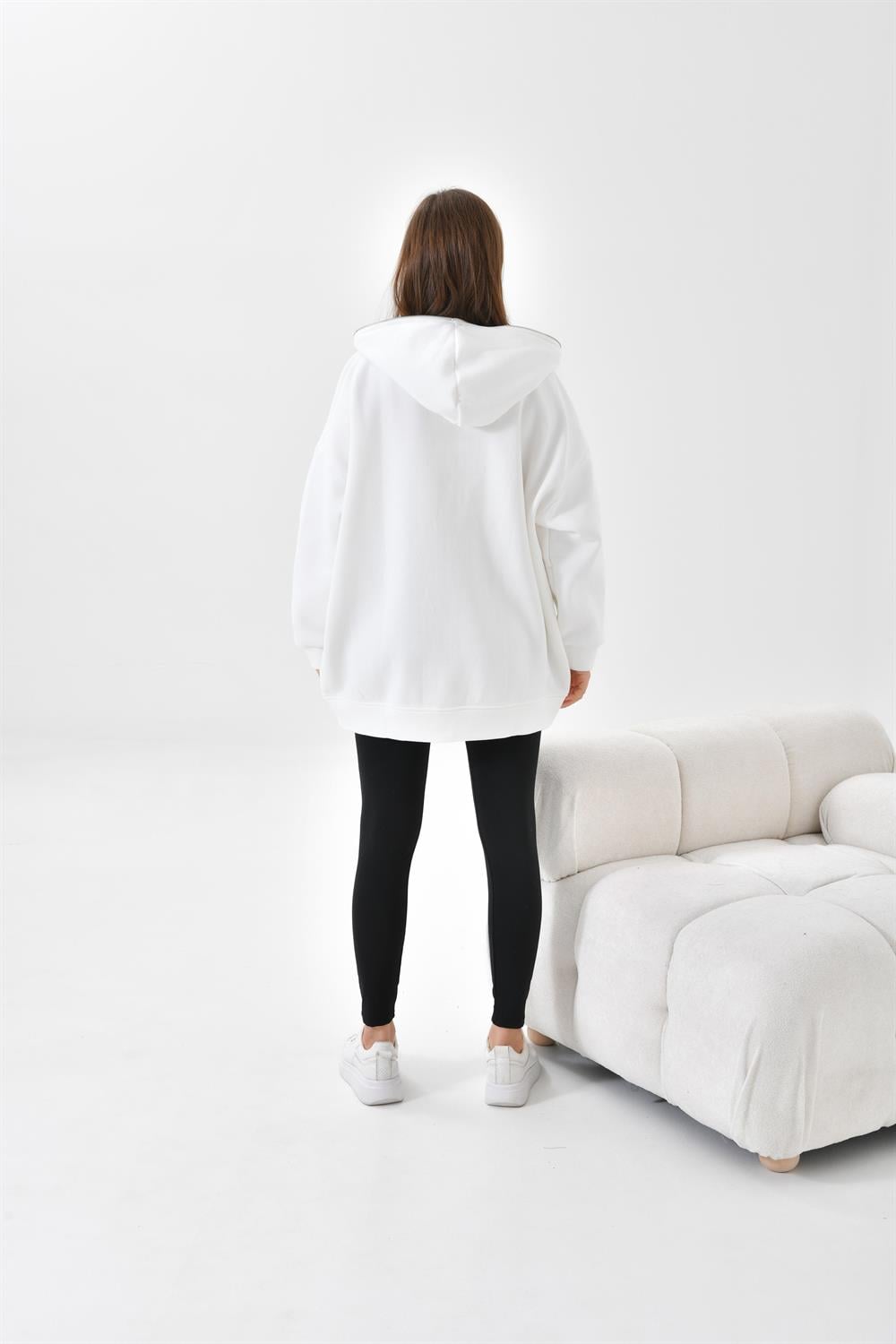 Ftz Women Kadın 3 İp Şardonlu Fermuarlı Sweatshırt Ekru