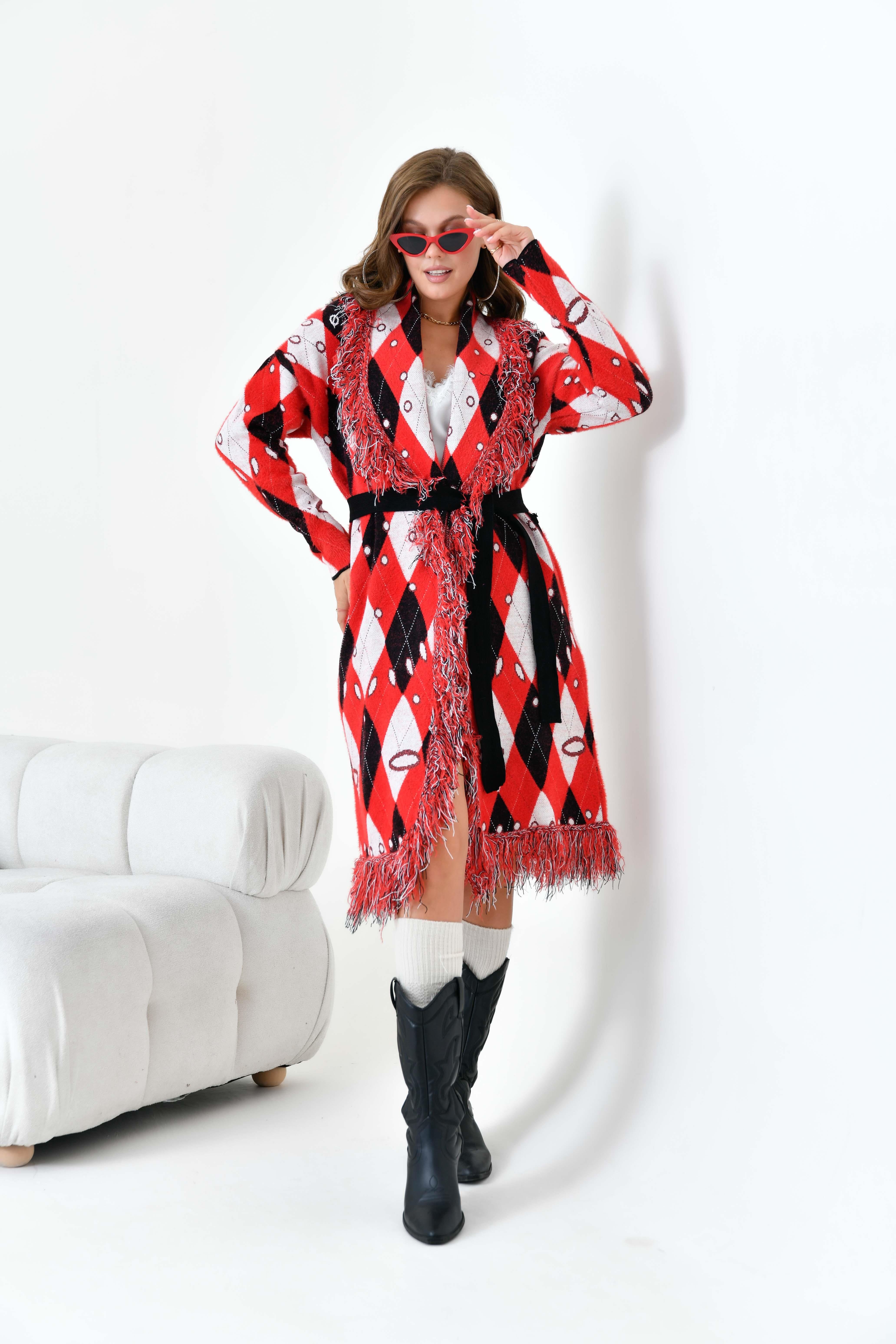 Ftz Women Kadın Baklava Desenli Giyçık Kırmızı 20519