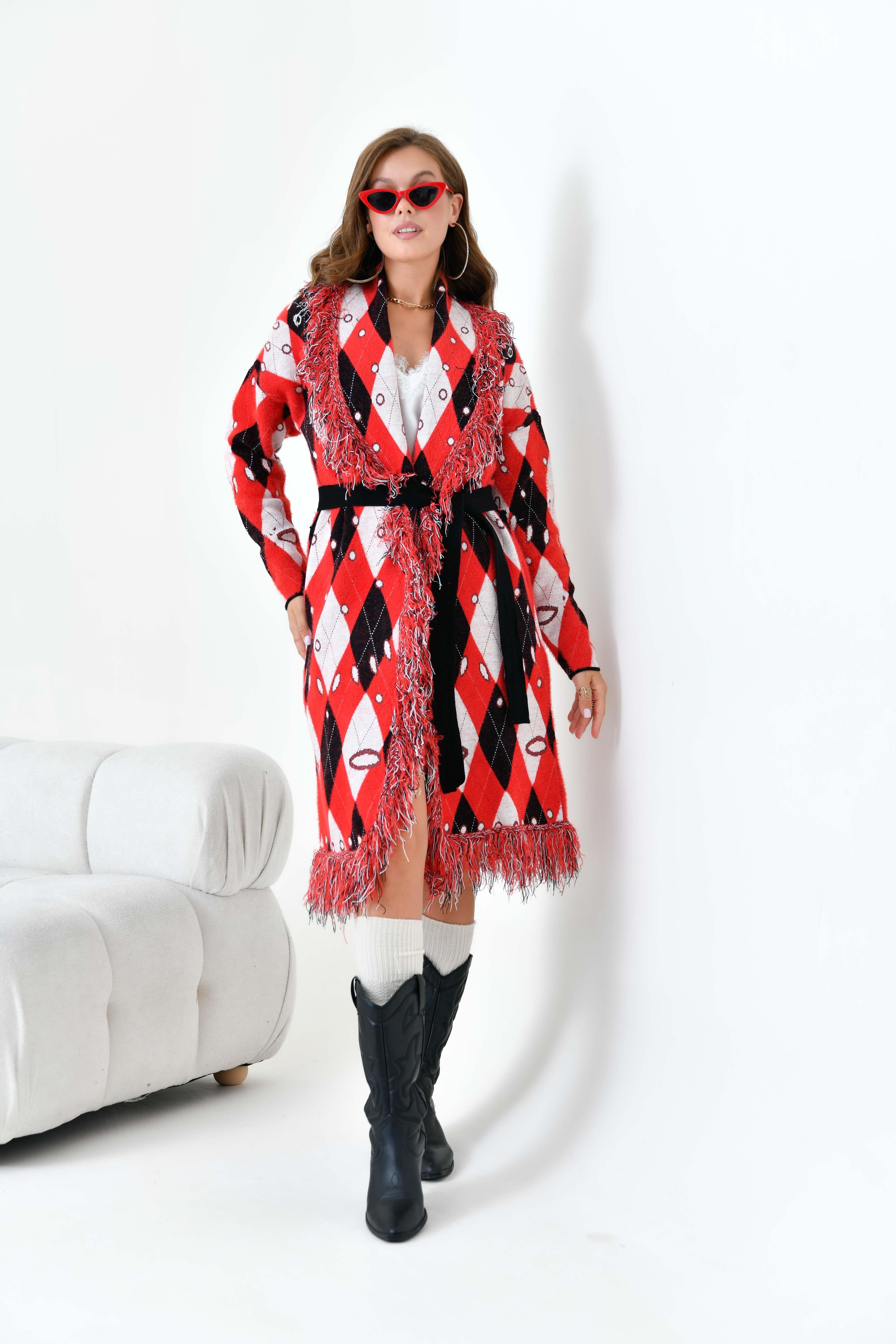 Ftz Women Kadın Baklava Desenli Giyçık Kırmızı 20519