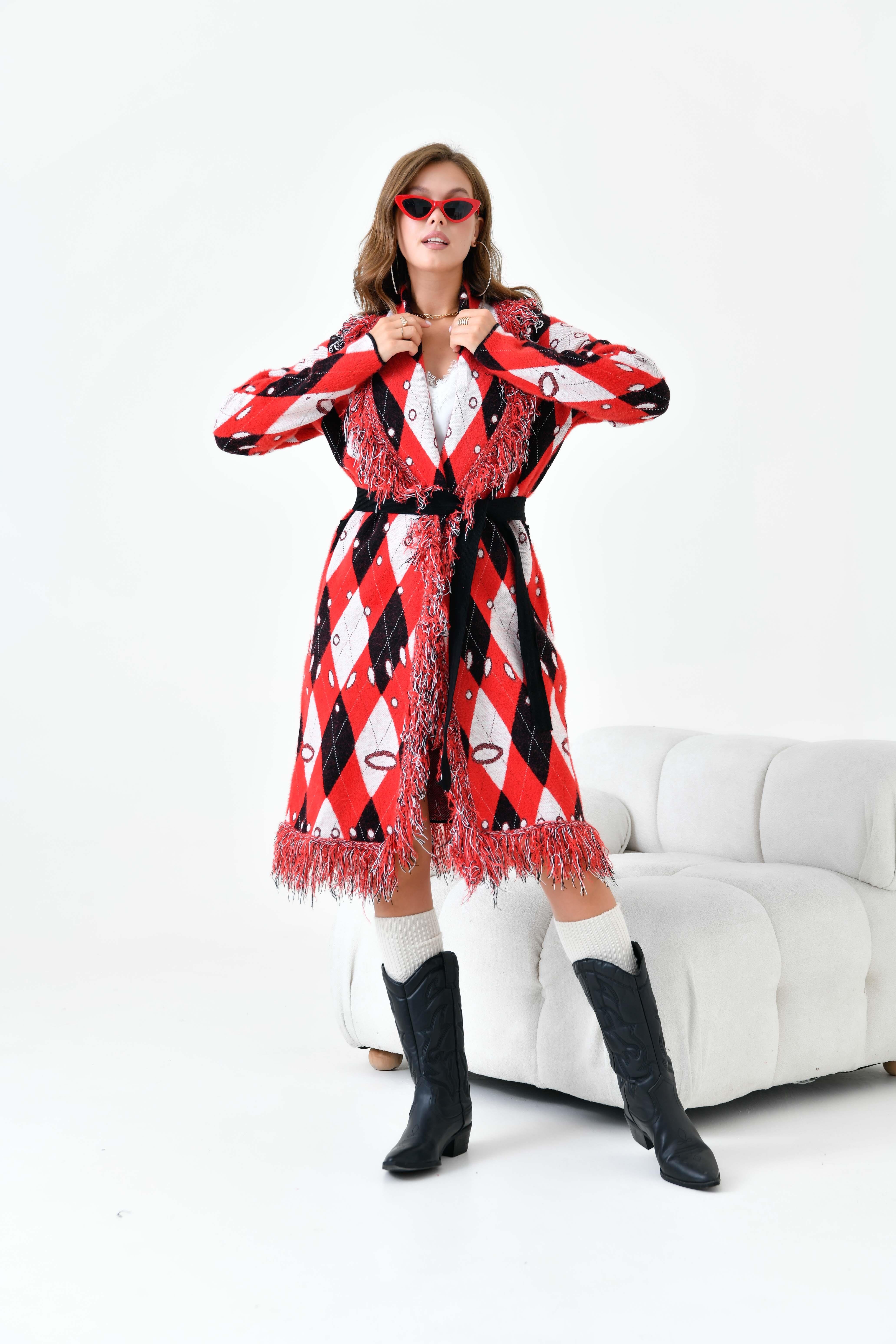 Ftz Women Kadın Baklava Desenli Giyçık Kırmızı 20519