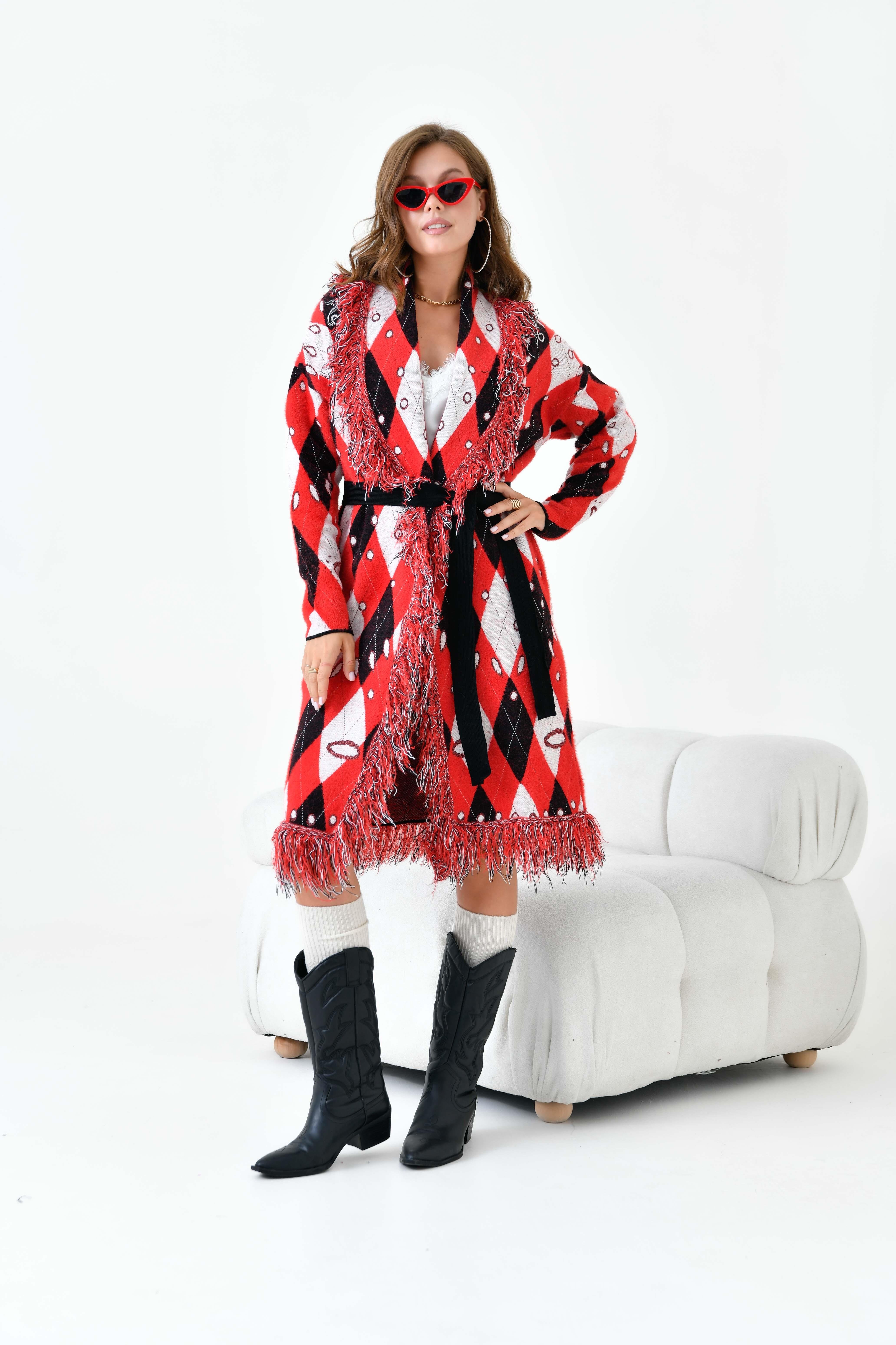 Ftz Women Kadın Baklava Desenli Giyçık Kırmızı 20519