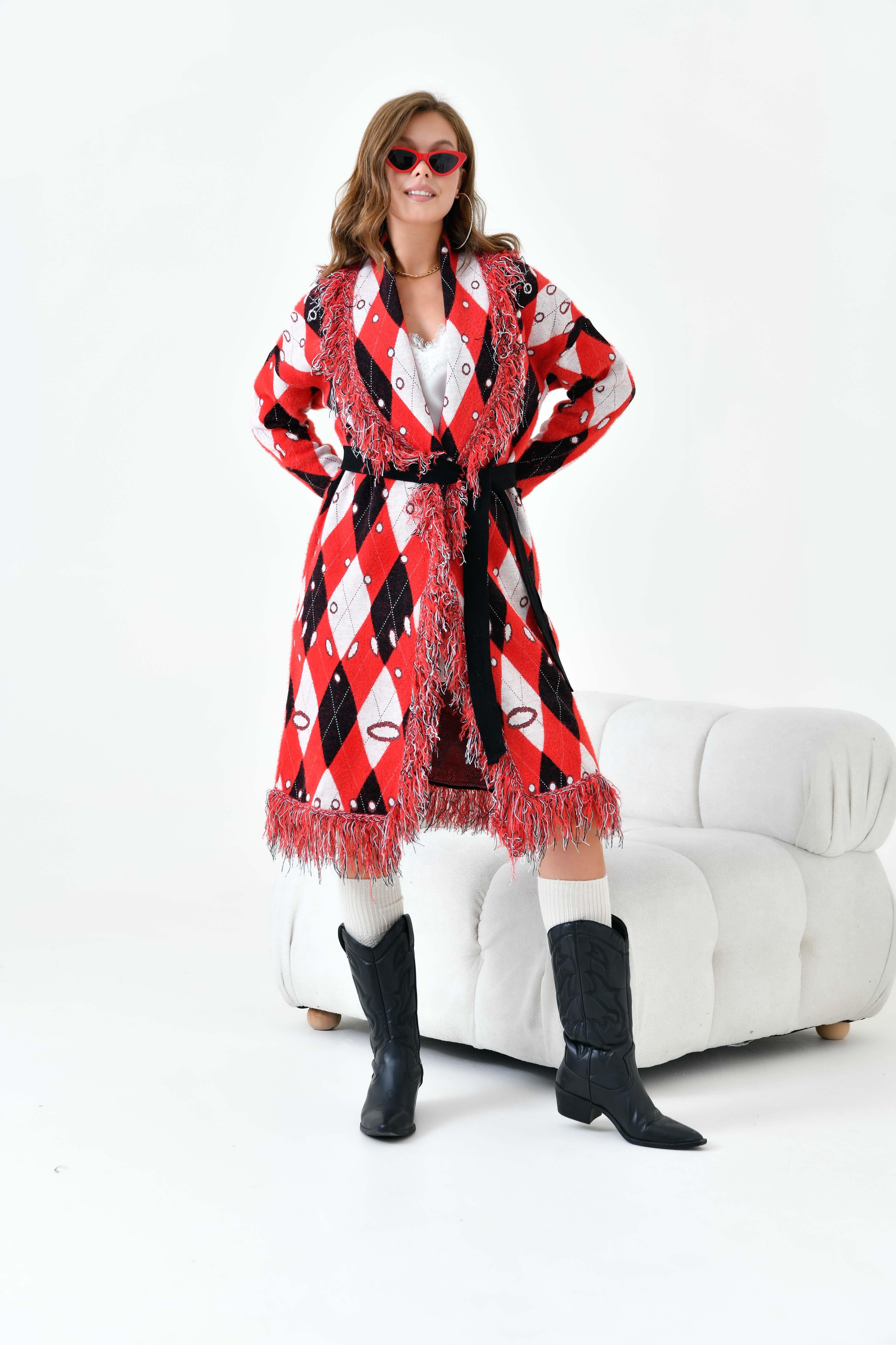 Ftz Women Kadın Baklava Desenli Giyçık Kırmızı 20519