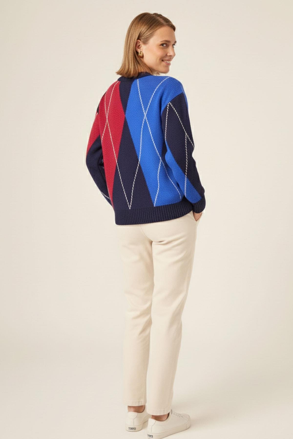 FTZ Women Kadın Baklava Desenli Kazak  Lacivert 25094