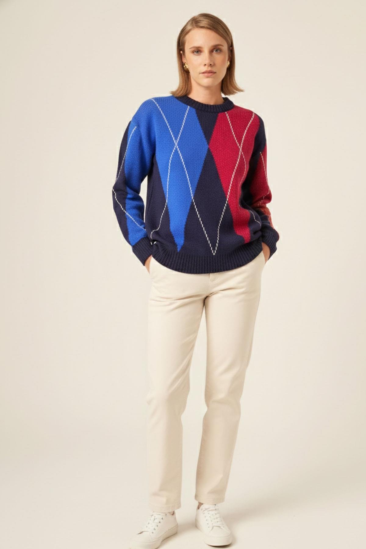 FTZ Women Kadın Baklava Desenli Kazak  Lacivert 25094