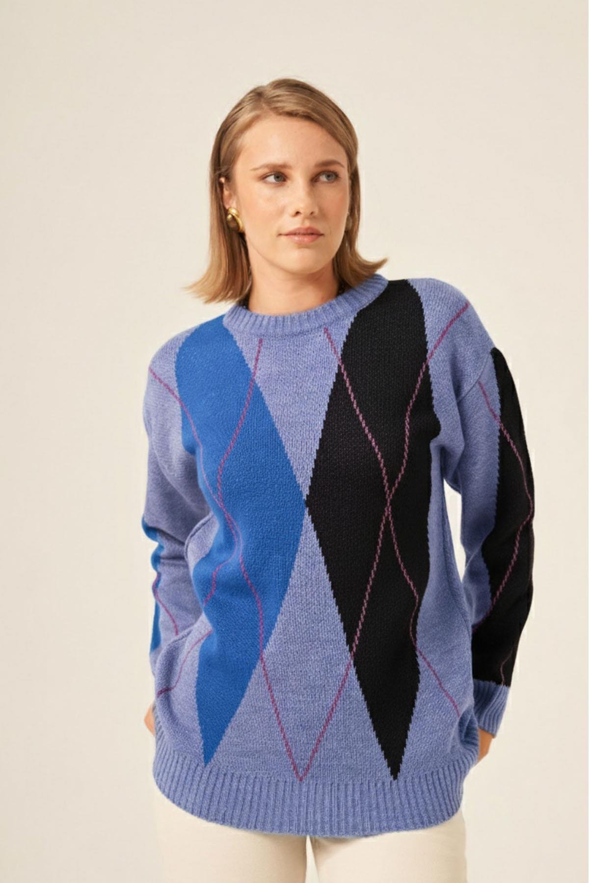 FTZ Women Kadın Baklava Desenli Kazak  Lila 25094