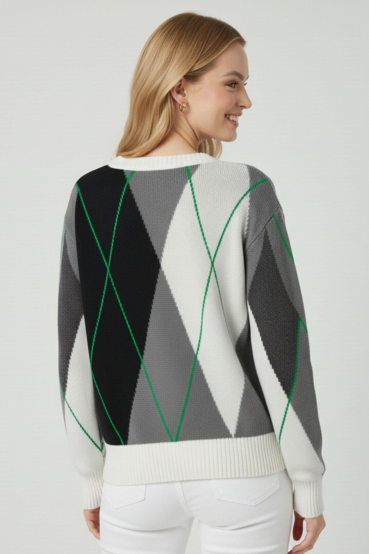 FTZ Women Kadın Baklava Desenli Kazak  Ekru 25094