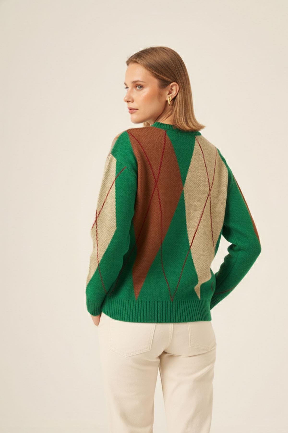 FTZ Women Kadın Baklava Desenli Kazak  Benetton 25094