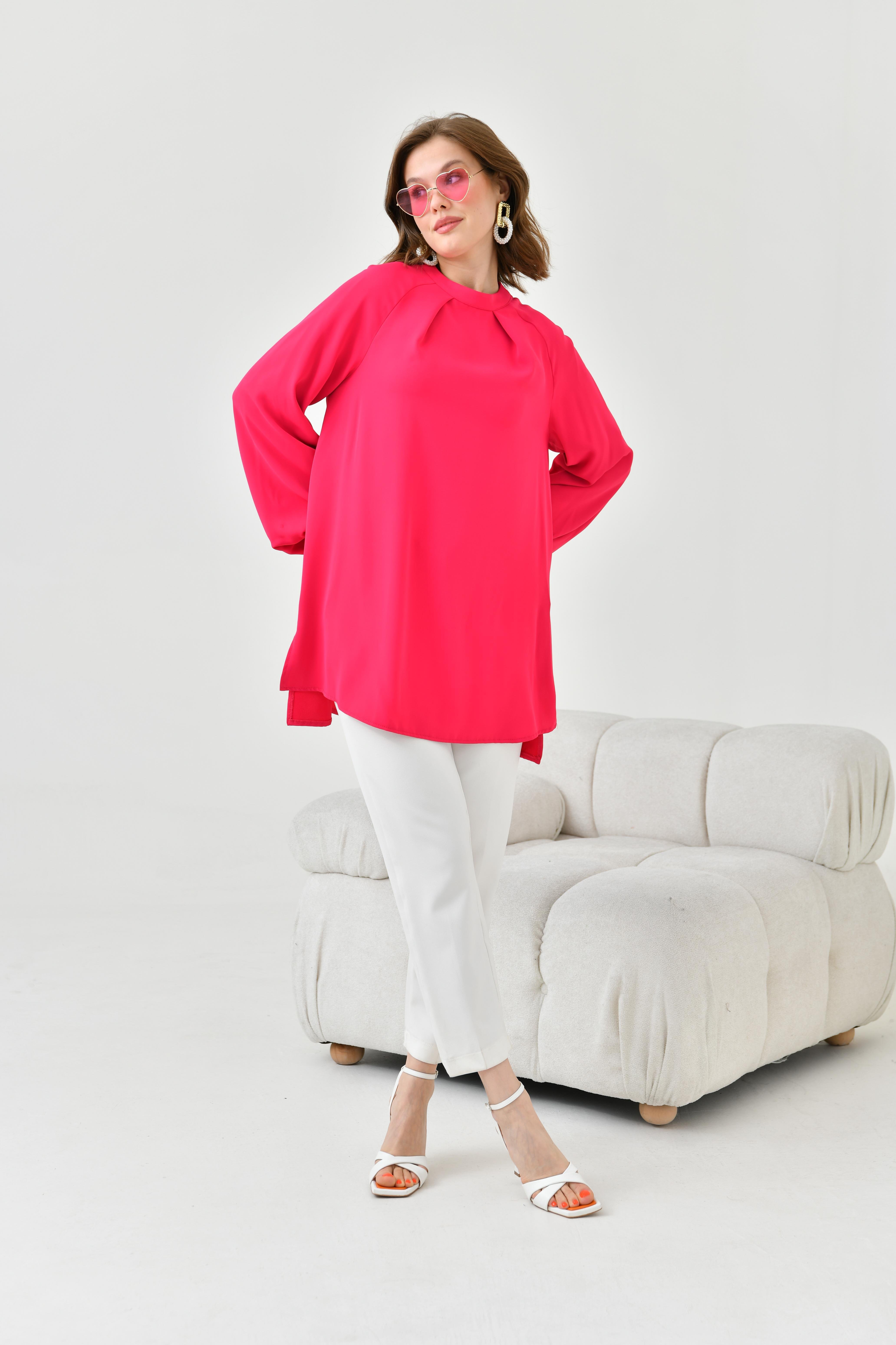 FTZ Women Kadın Balon Kollu Bluz  Fuşya 30752