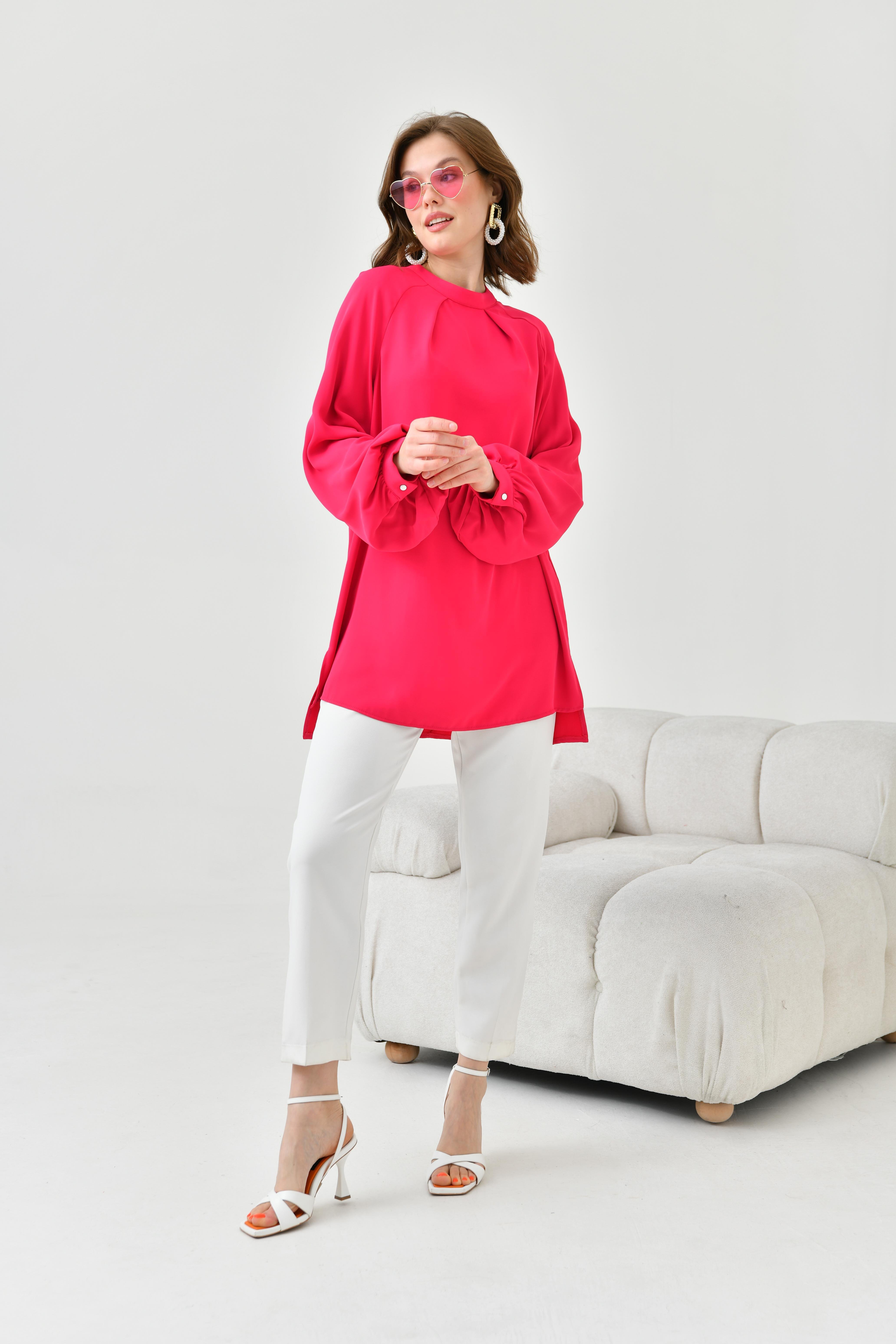 FTZ Women Kadın Balon Kollu Bluz  Fuşya 30752