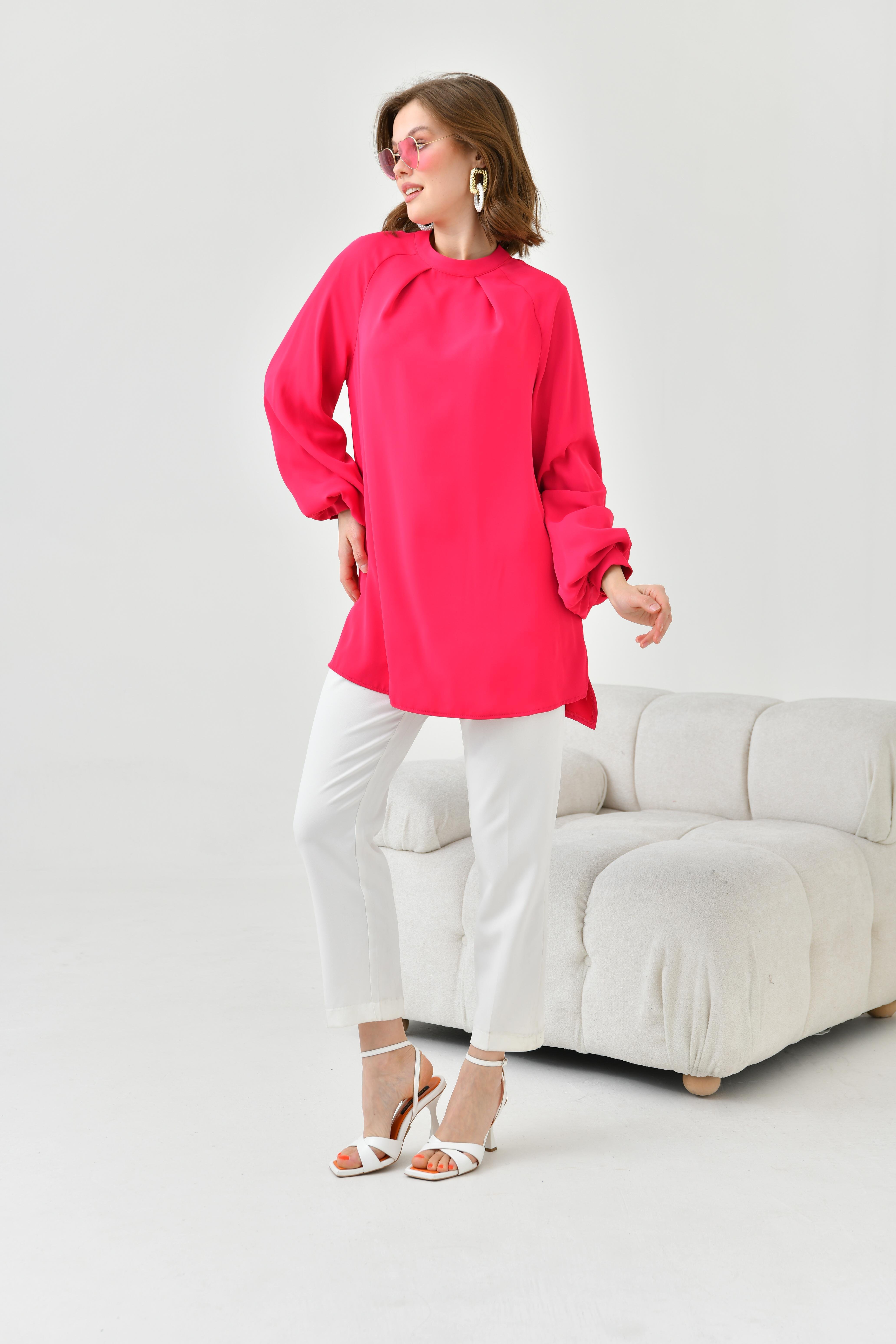 FTZ Women Kadın Balon Kollu Bluz  Fuşya 30752