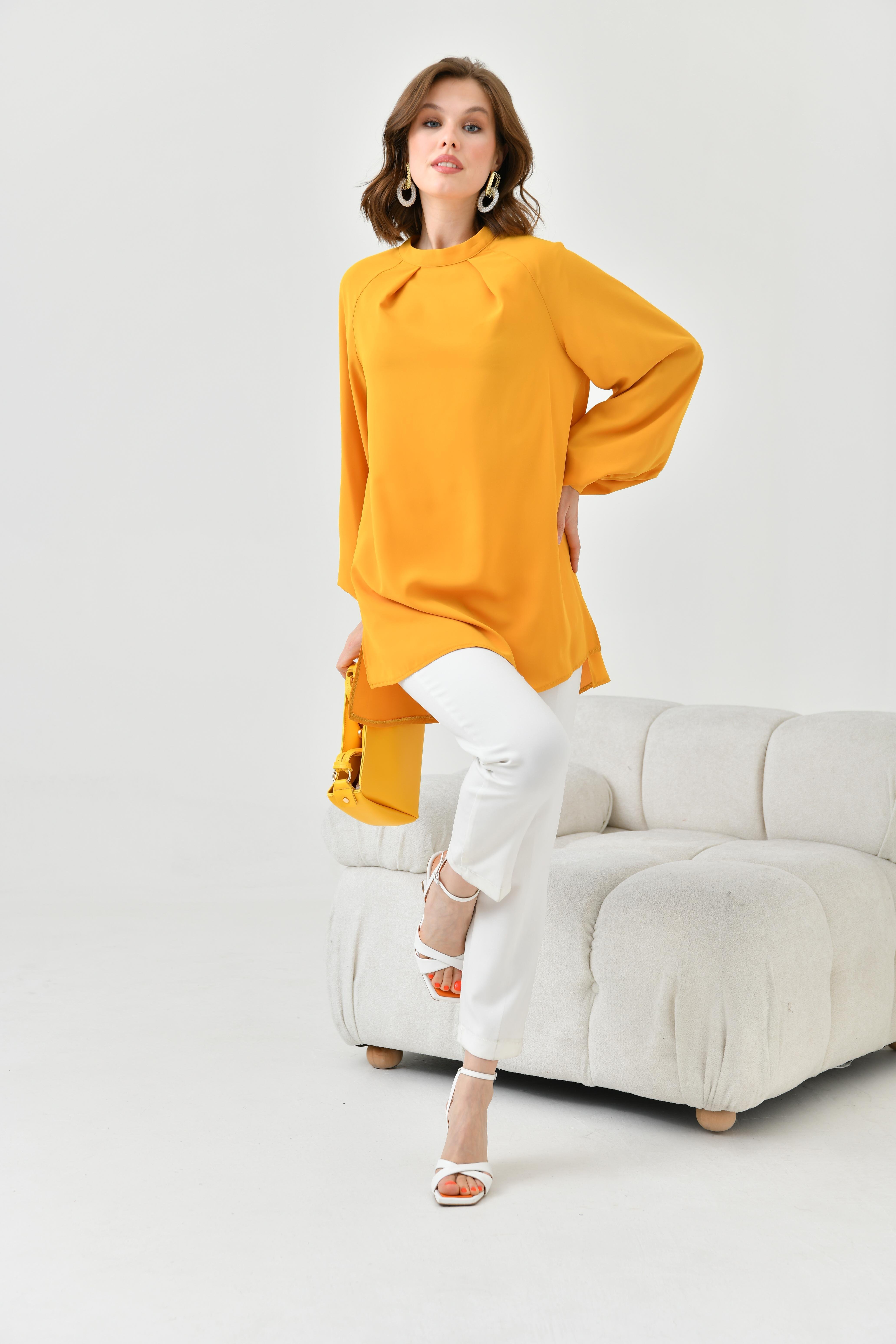 FTZ Women Kadın Balon Kollu Bluz  Hardal 30752