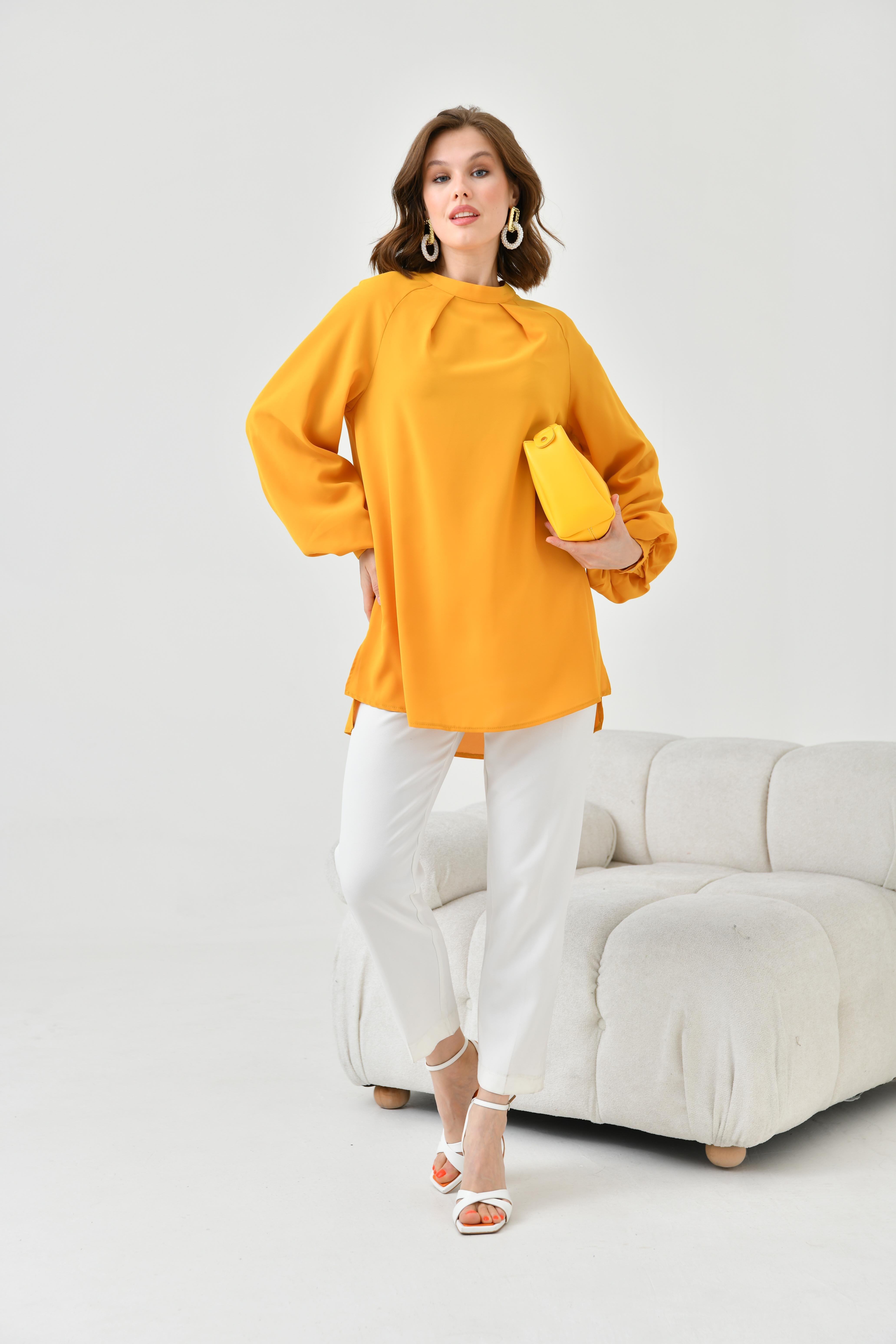 FTZ Women Kadın Balon Kollu Bluz  Hardal 30752