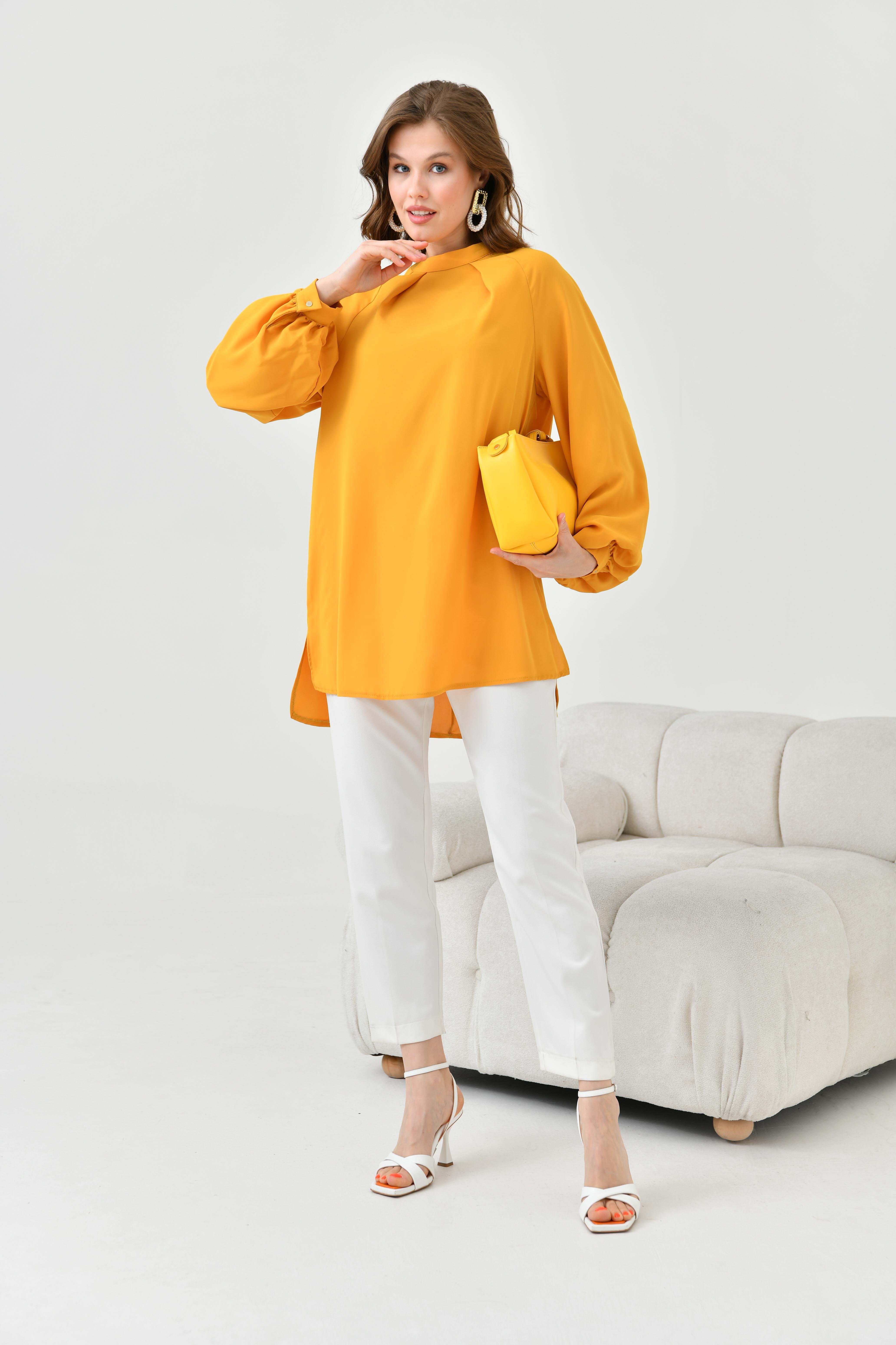 FTZ Women Kadın Balon Kollu Bluz  Hardal 30752