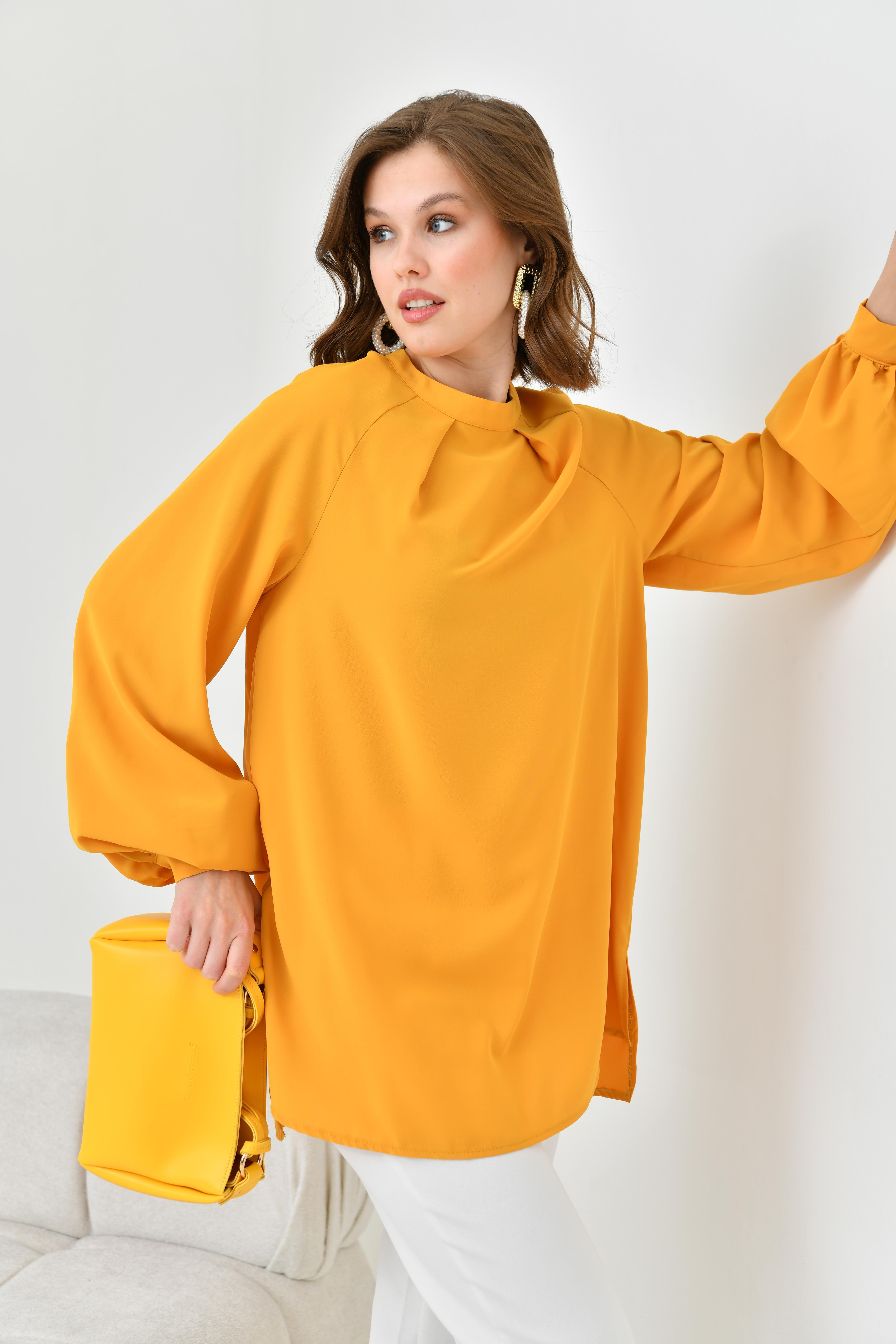 FTZ Women Kadın Balon Kollu Bluz  Hardal 30752