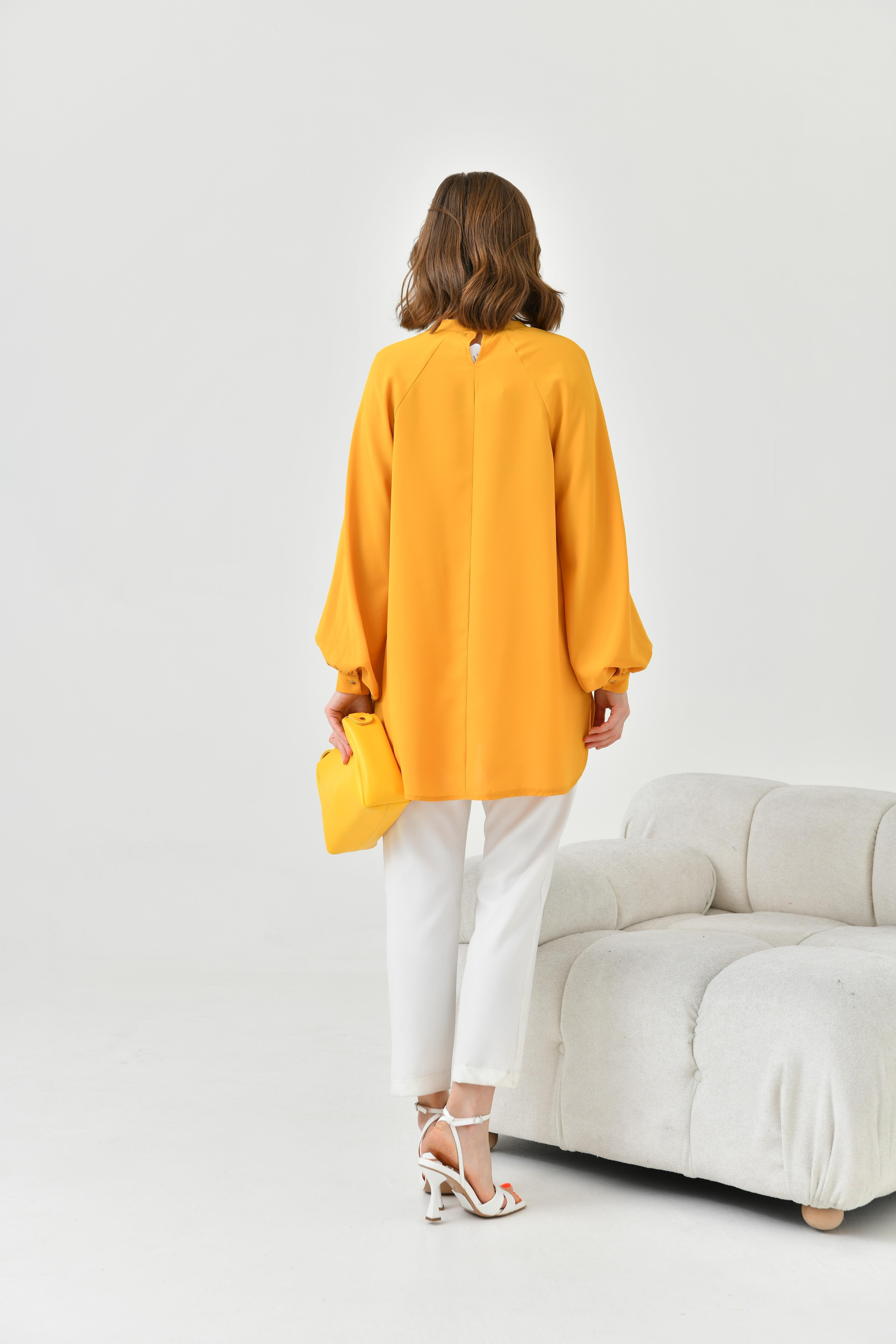 FTZ Women Kadın Balon Kollu Bluz  Hardal 30752