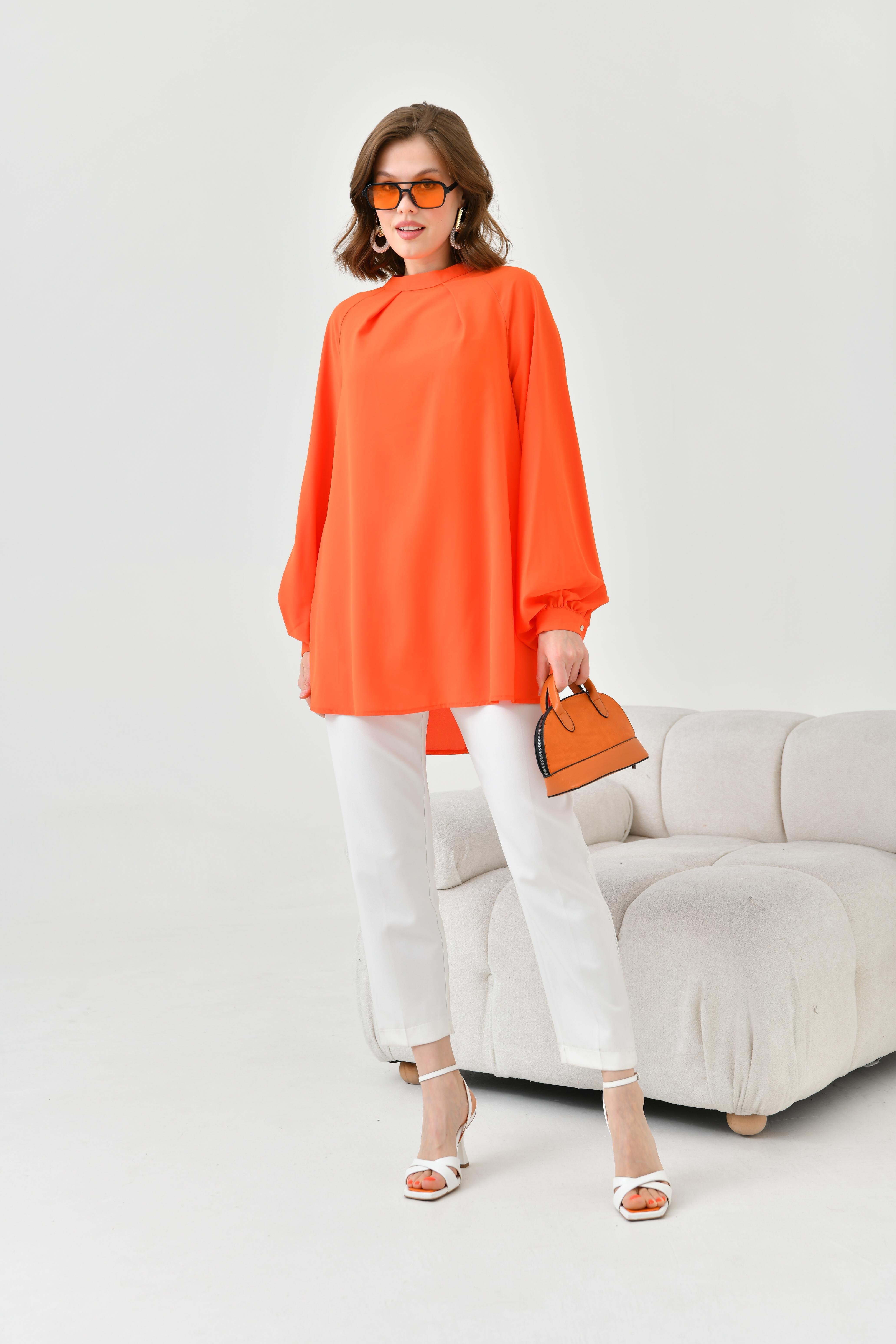 FTZ Women Kadın Balon Kollu Bluz  Orange 30752