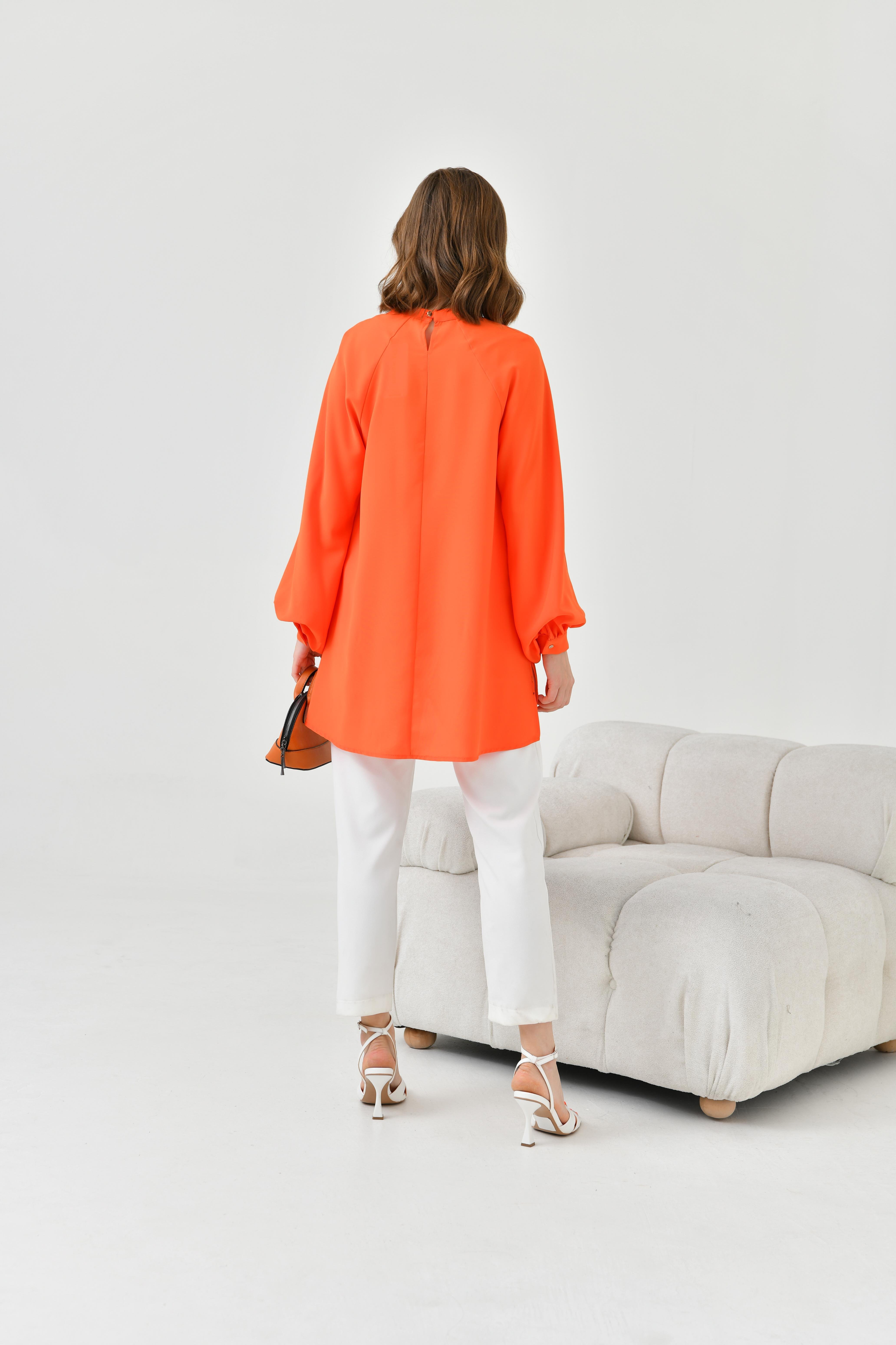 FTZ Women Kadın Balon Kollu Bluz  Orange 30752