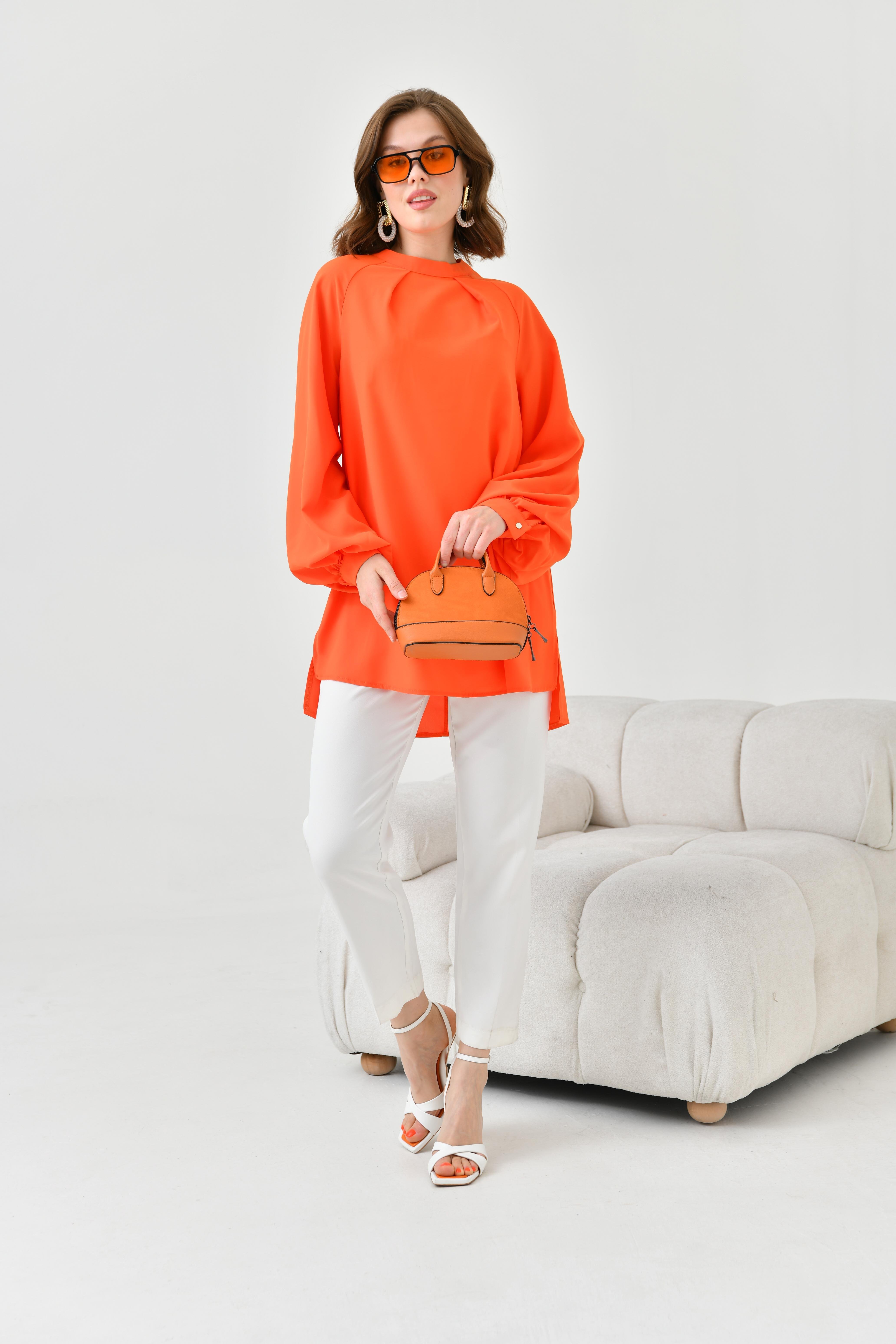 FTZ Women Kadın Balon Kollu Bluz  Orange 30752