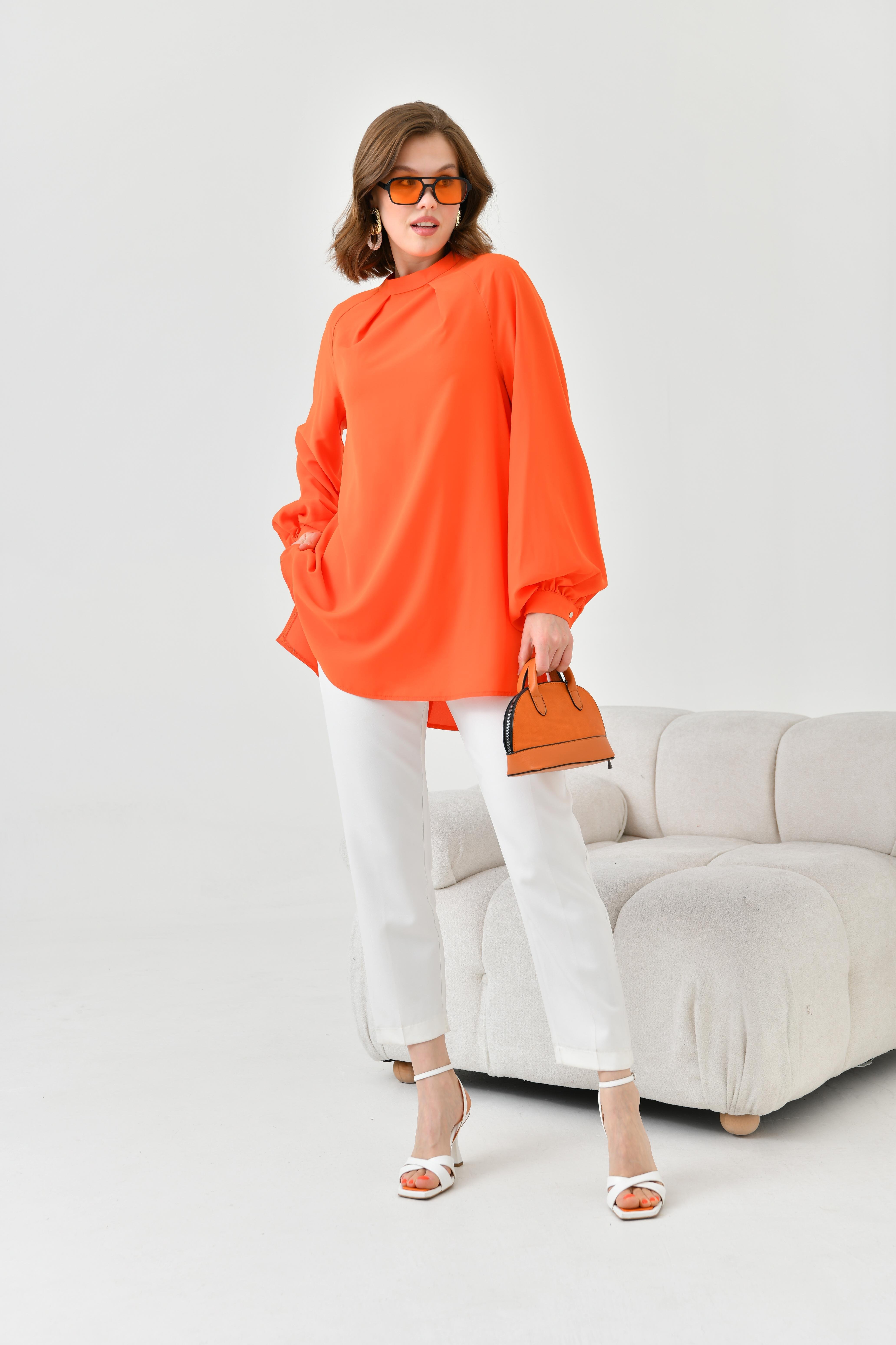 FTZ Women Kadın Balon Kollu Bluz  Orange 30752