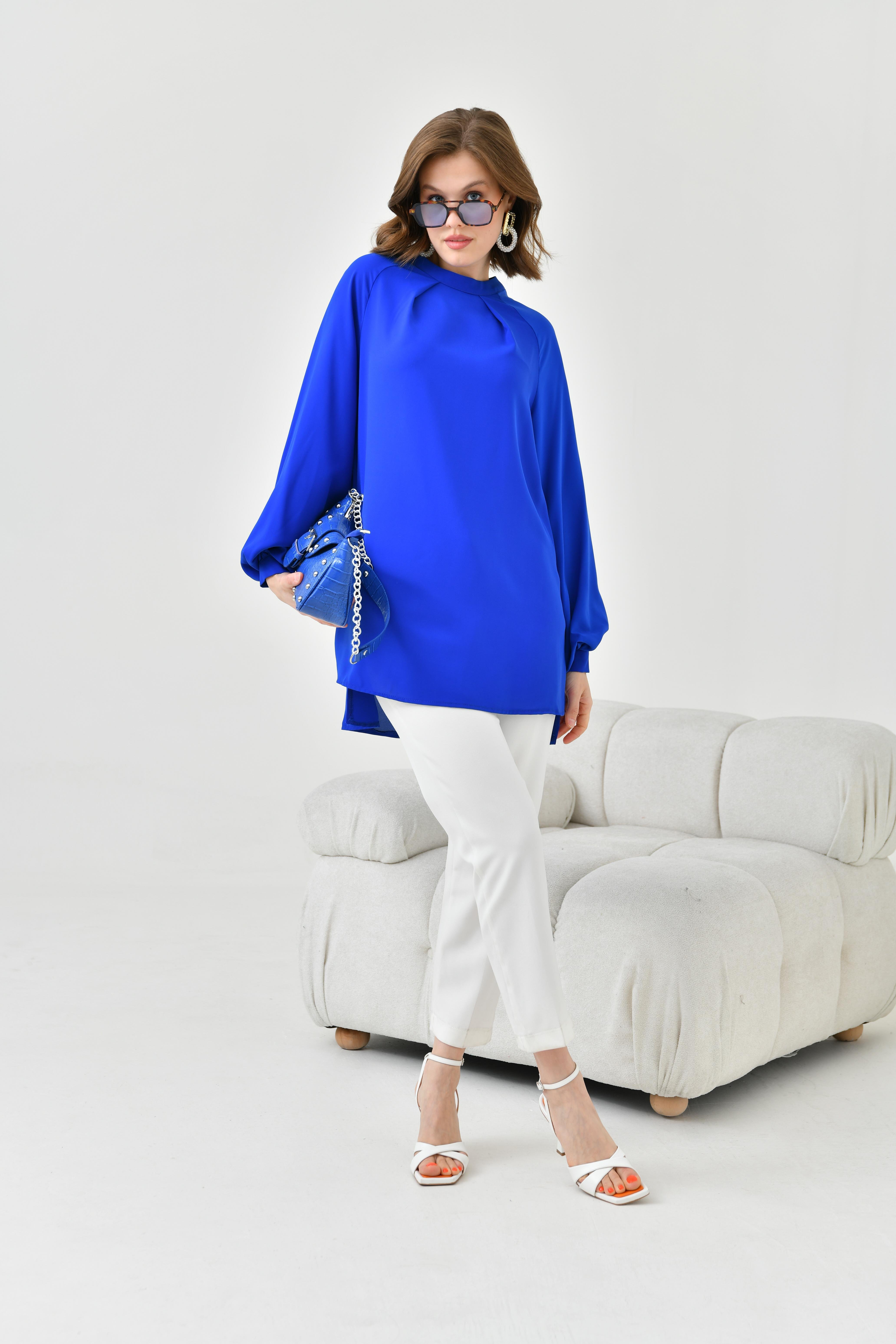 FTZ Women Kadın Balon Kollu Bluz  Saks Mavi 30752