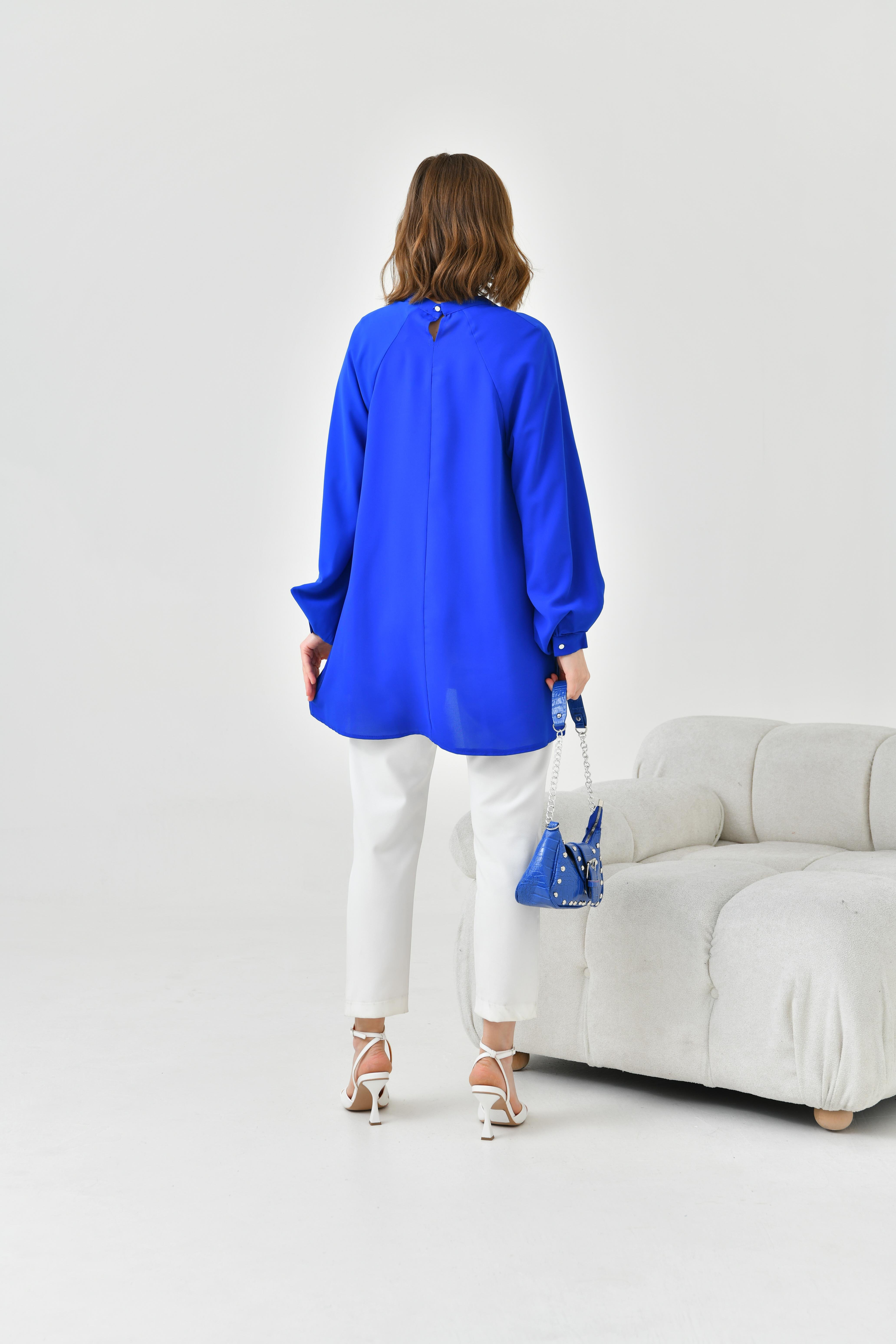 FTZ Women Kadın Balon Kollu Bluz  Saks Mavi 30752