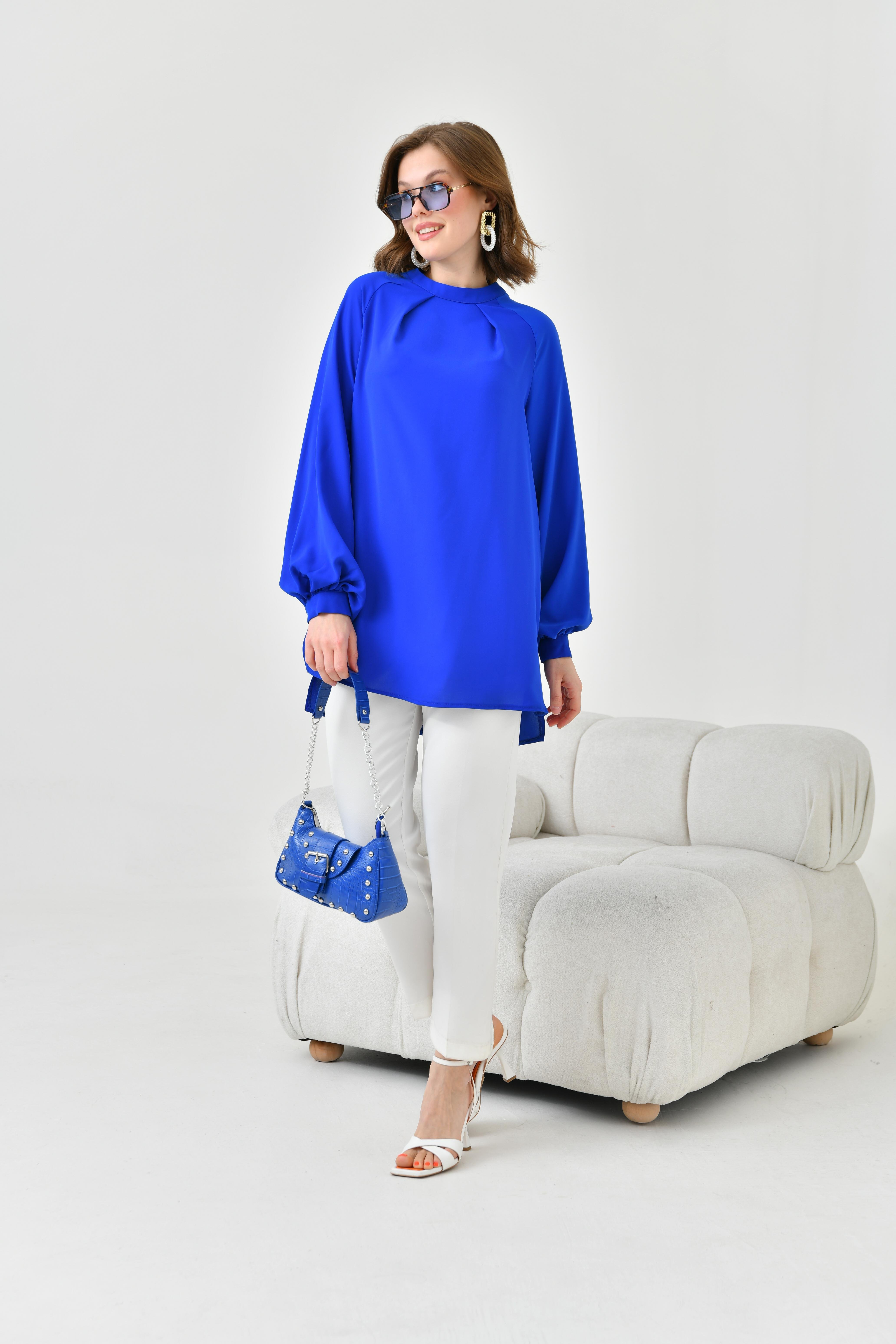 FTZ Women Kadın Balon Kollu Bluz  Saks Mavi 30752