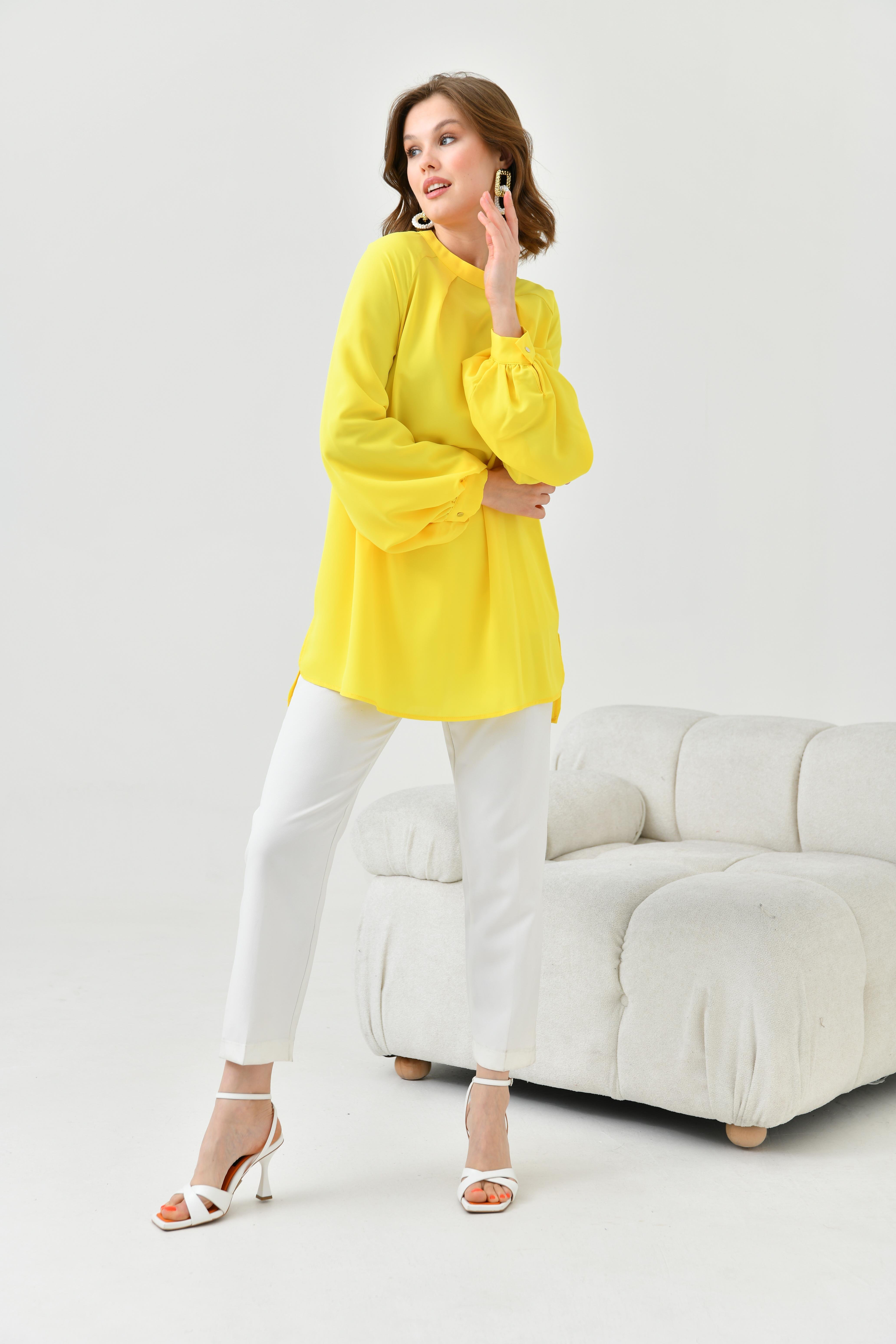 FTZ Women Kadın Balon Kollu Bluz  Sarı 30752