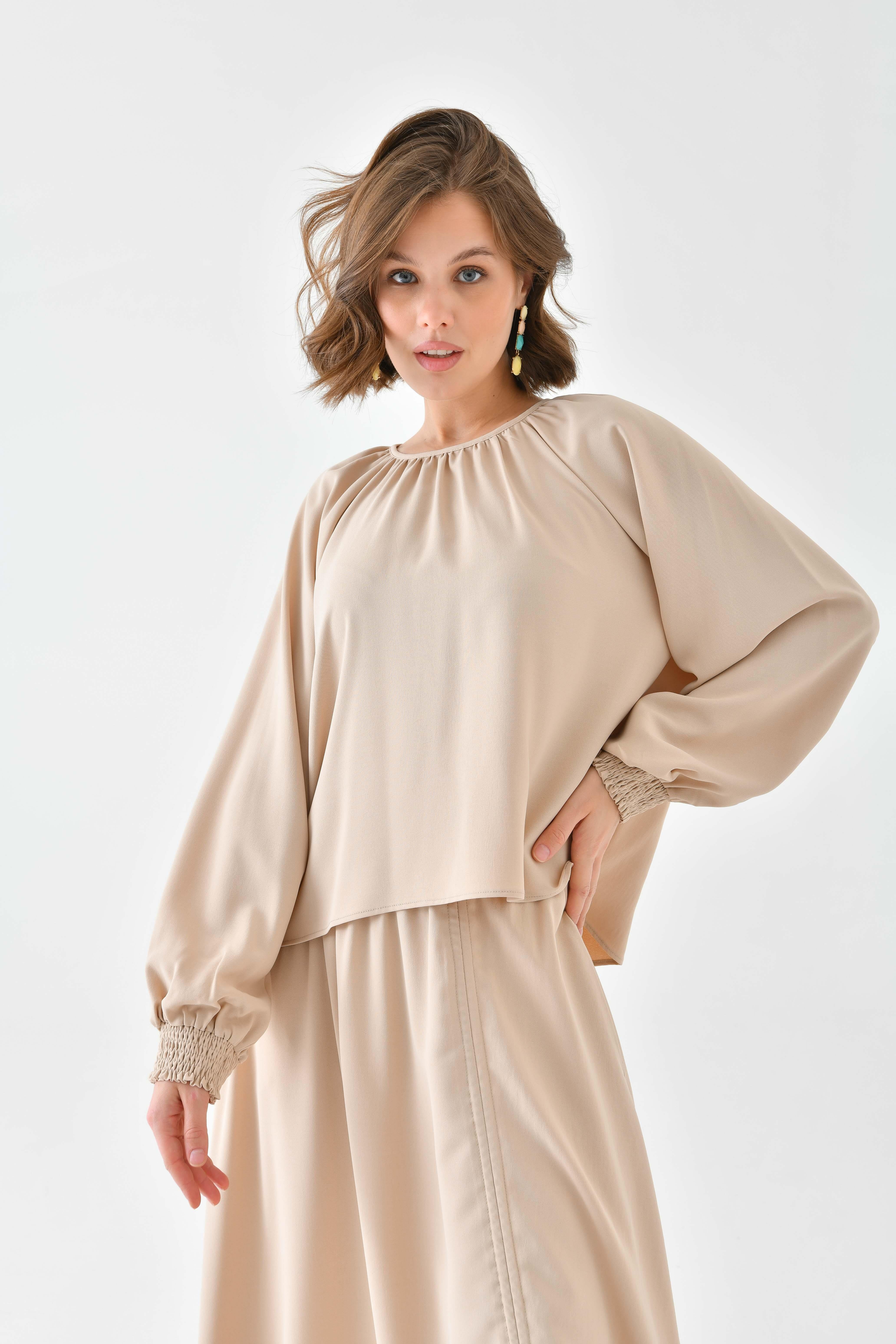Ftz Women Kadın Büzgülü Etekli Takım Beige 30706