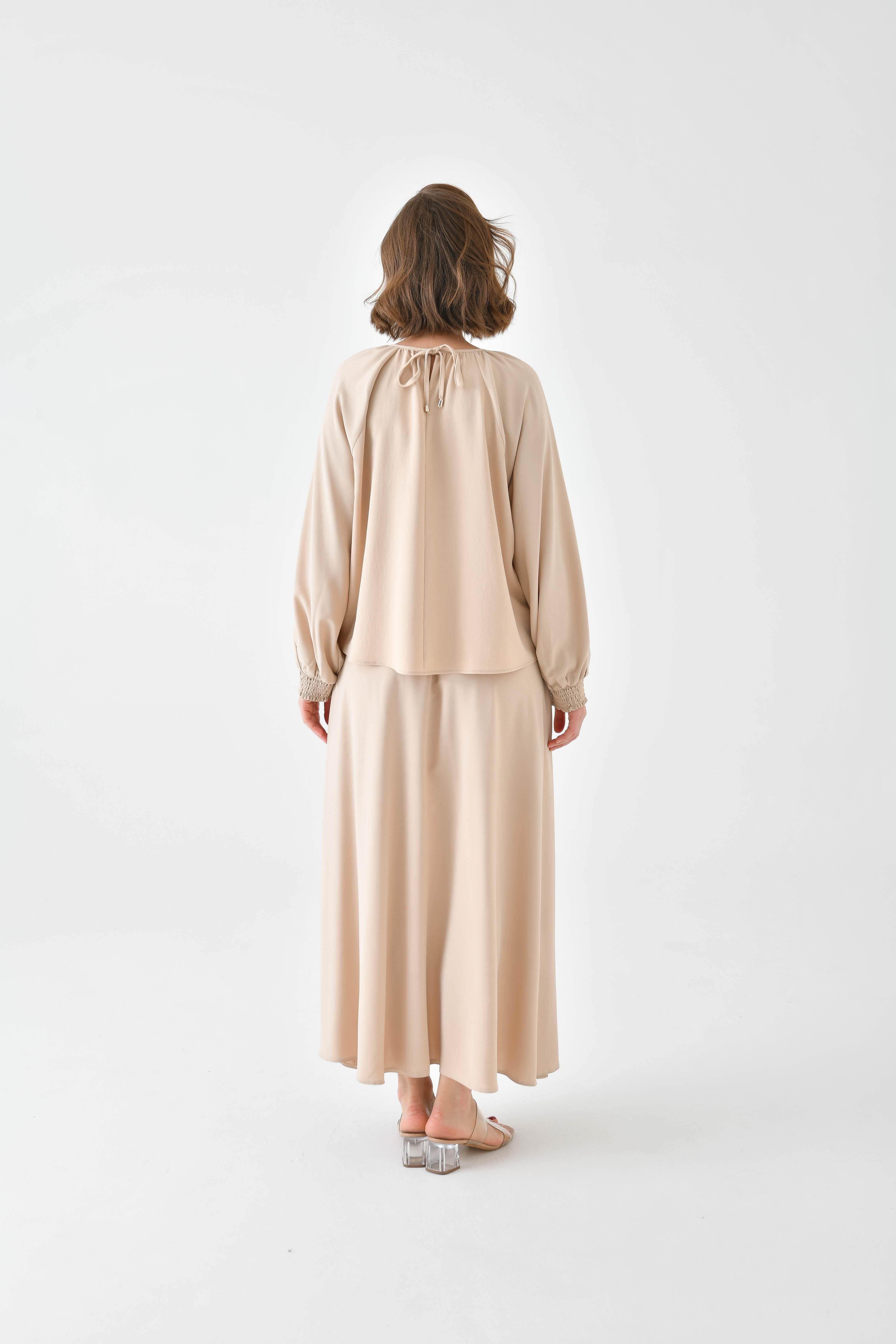 Ftz Women Kadın Büzgülü Etekli Takım Beige 30706