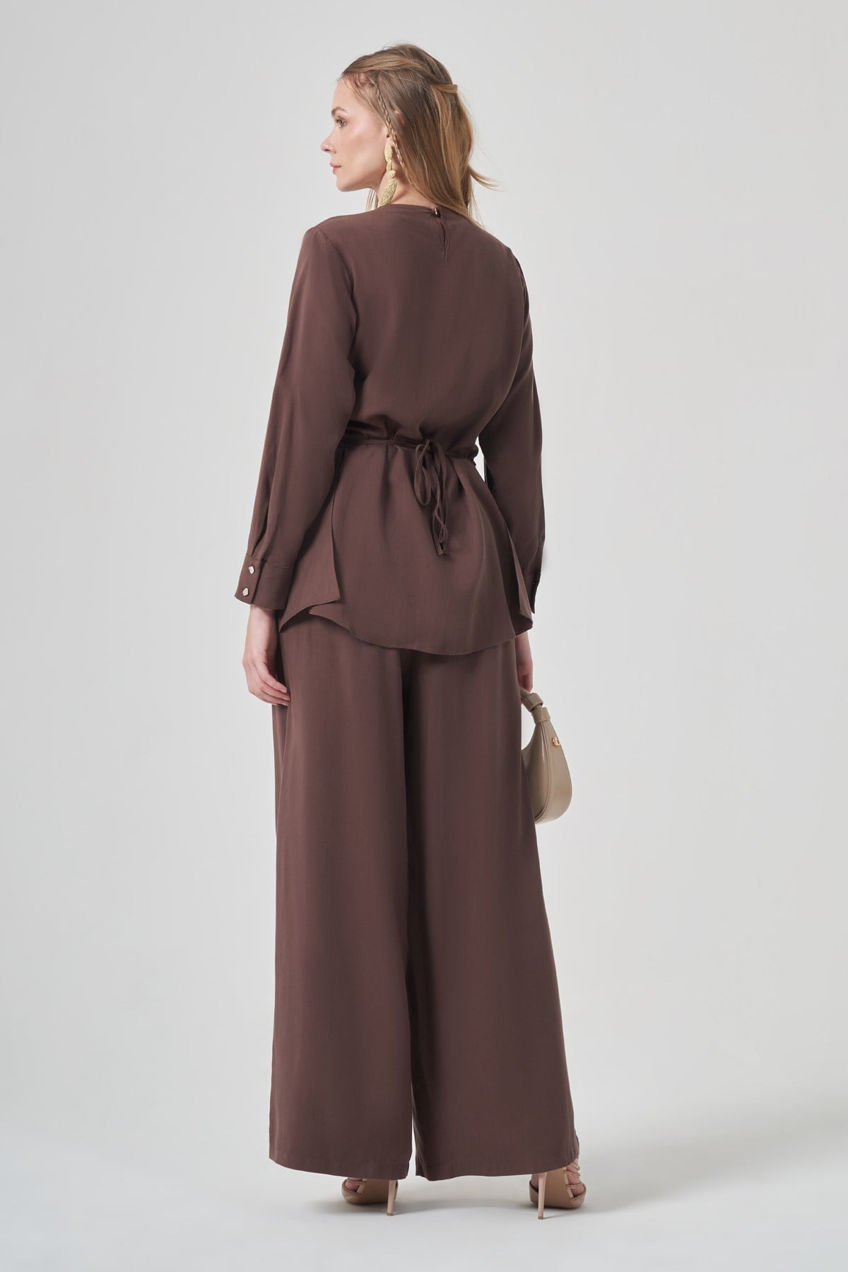 FTZ Women Kadın Çapraz Bel Bağlama Selin Takım  Kahve 31446