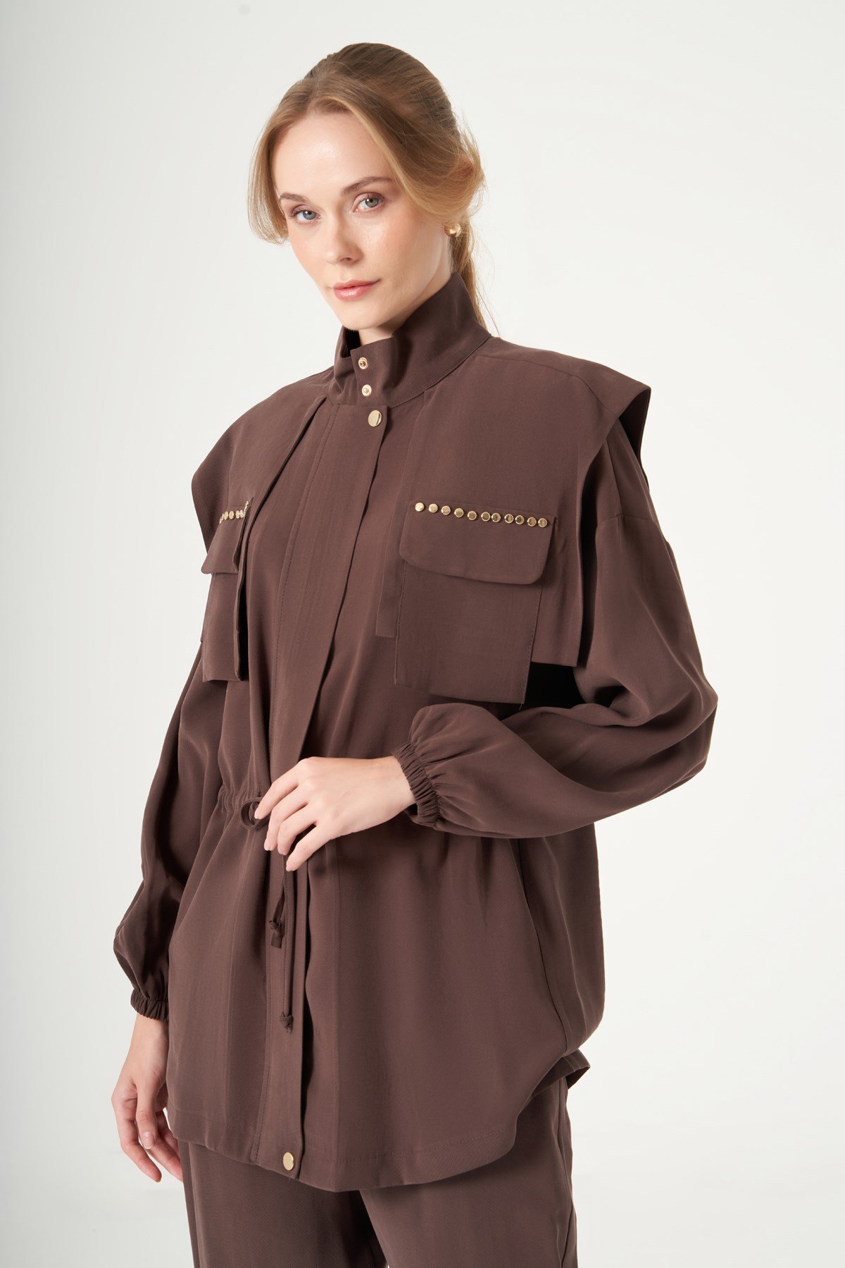 FTZ Women Kadın Cep Taşlı Pantolonlu Takım  Kahve 31557