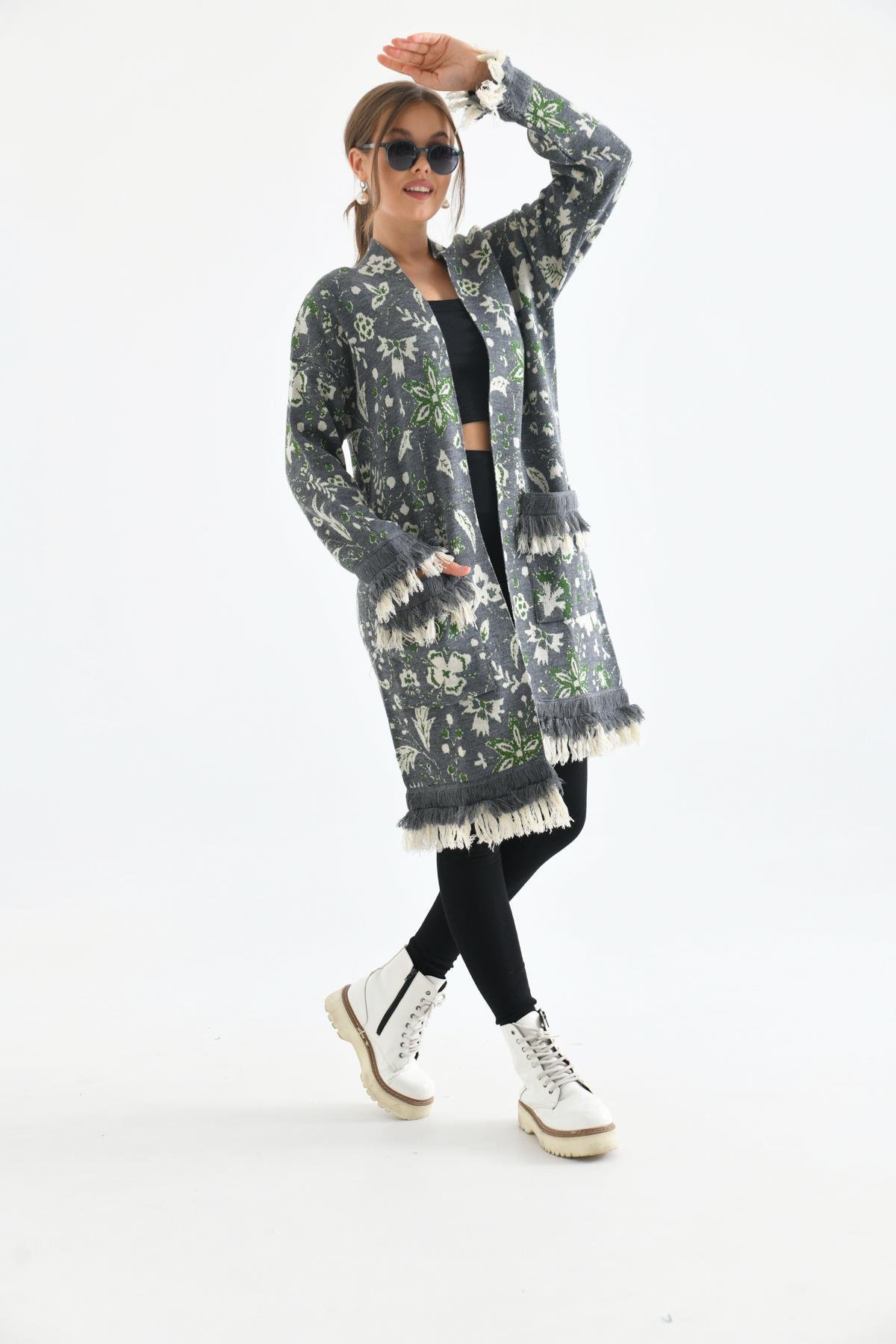 FTZ Women Kadın Çiçek Desenli Giy-Çık  Gri 20029