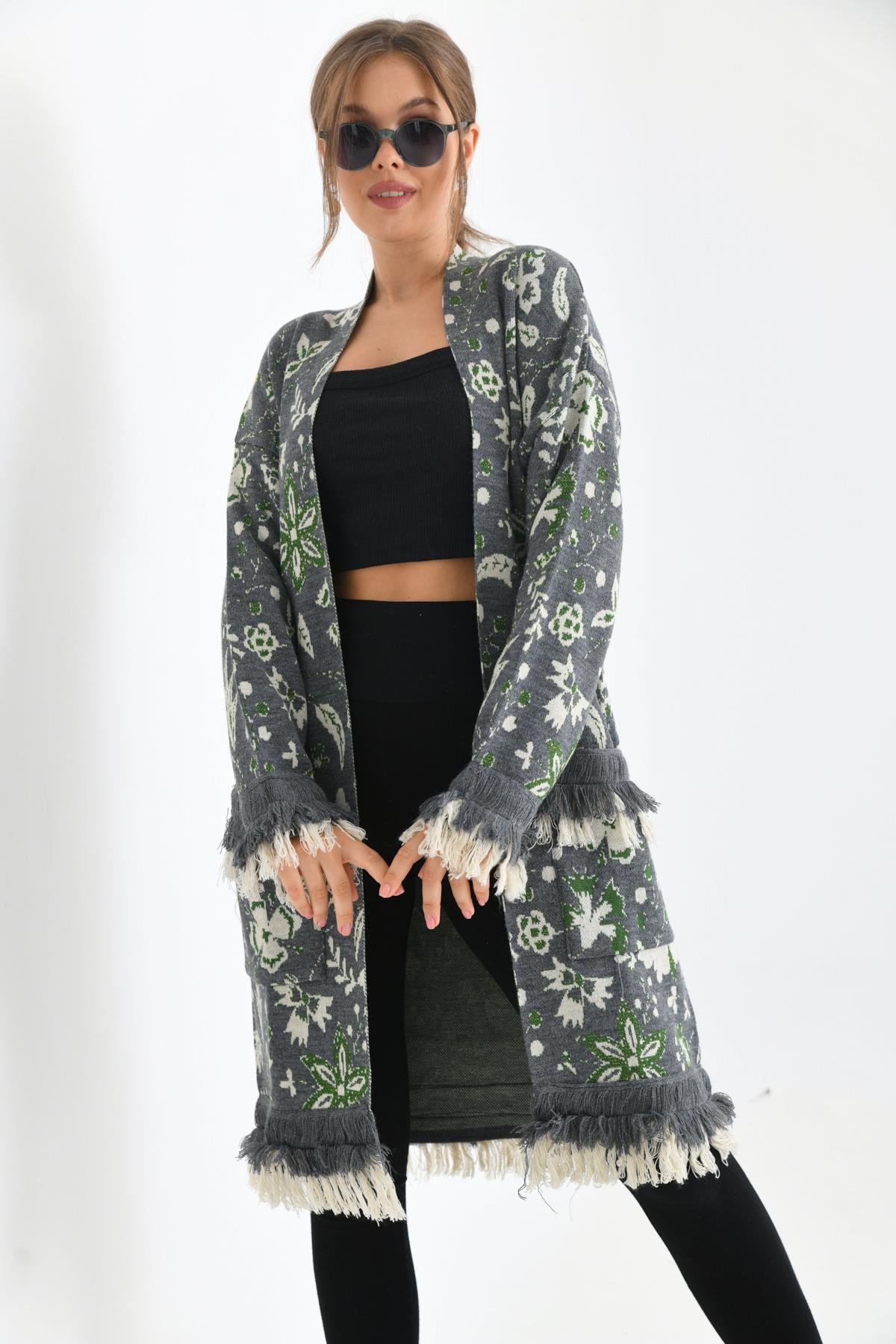 FTZ Women Kadın Çiçek Desenli Giy-Çık  Gri 20029