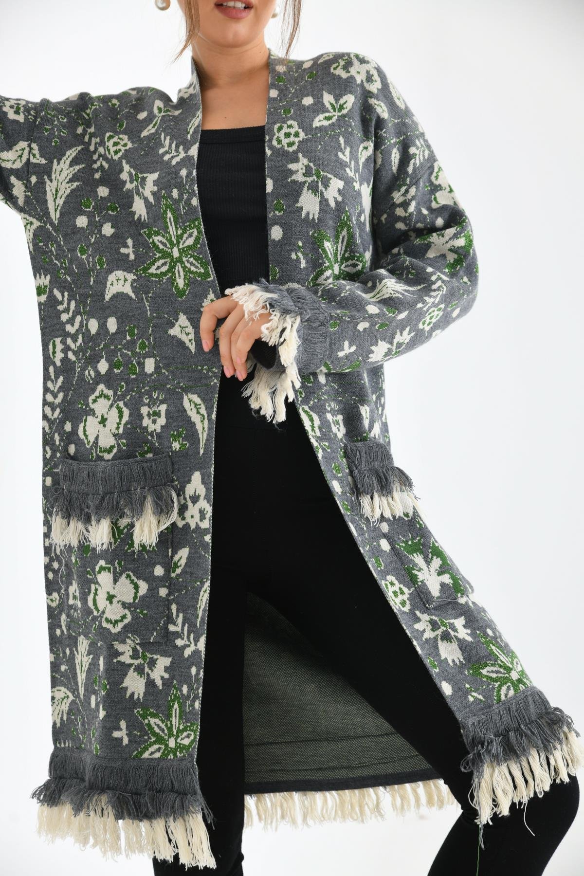 FTZ Women Kadın Çiçek Desenli Giy-Çık  Gri 20029