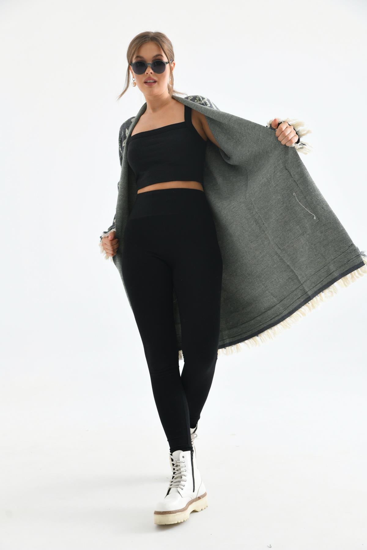 FTZ Women Kadın Çiçek Desenli Giy-Çık  Gri 20029