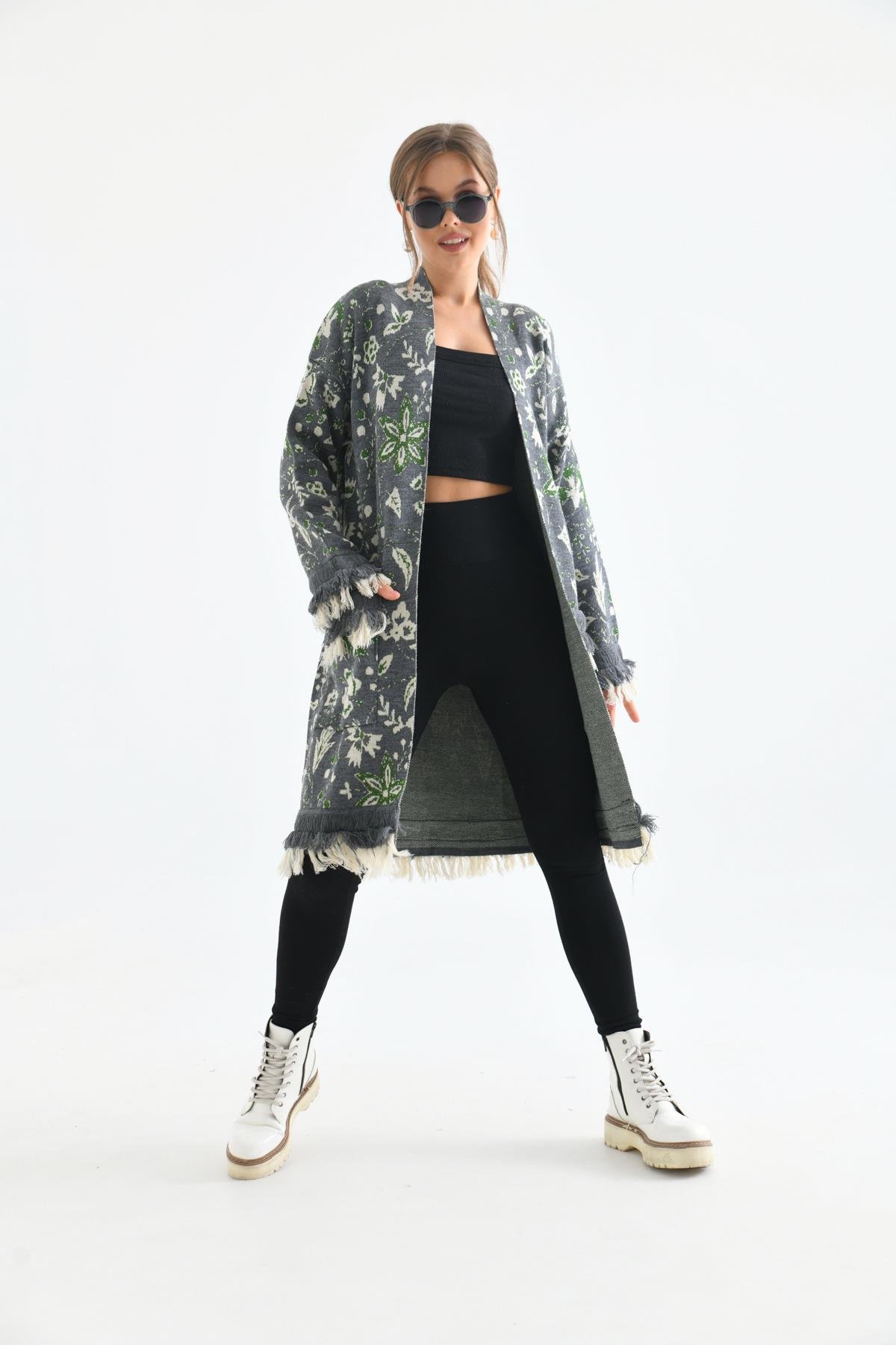 FTZ Women Kadın Çiçek Desenli Giy-Çık  Gri 20029