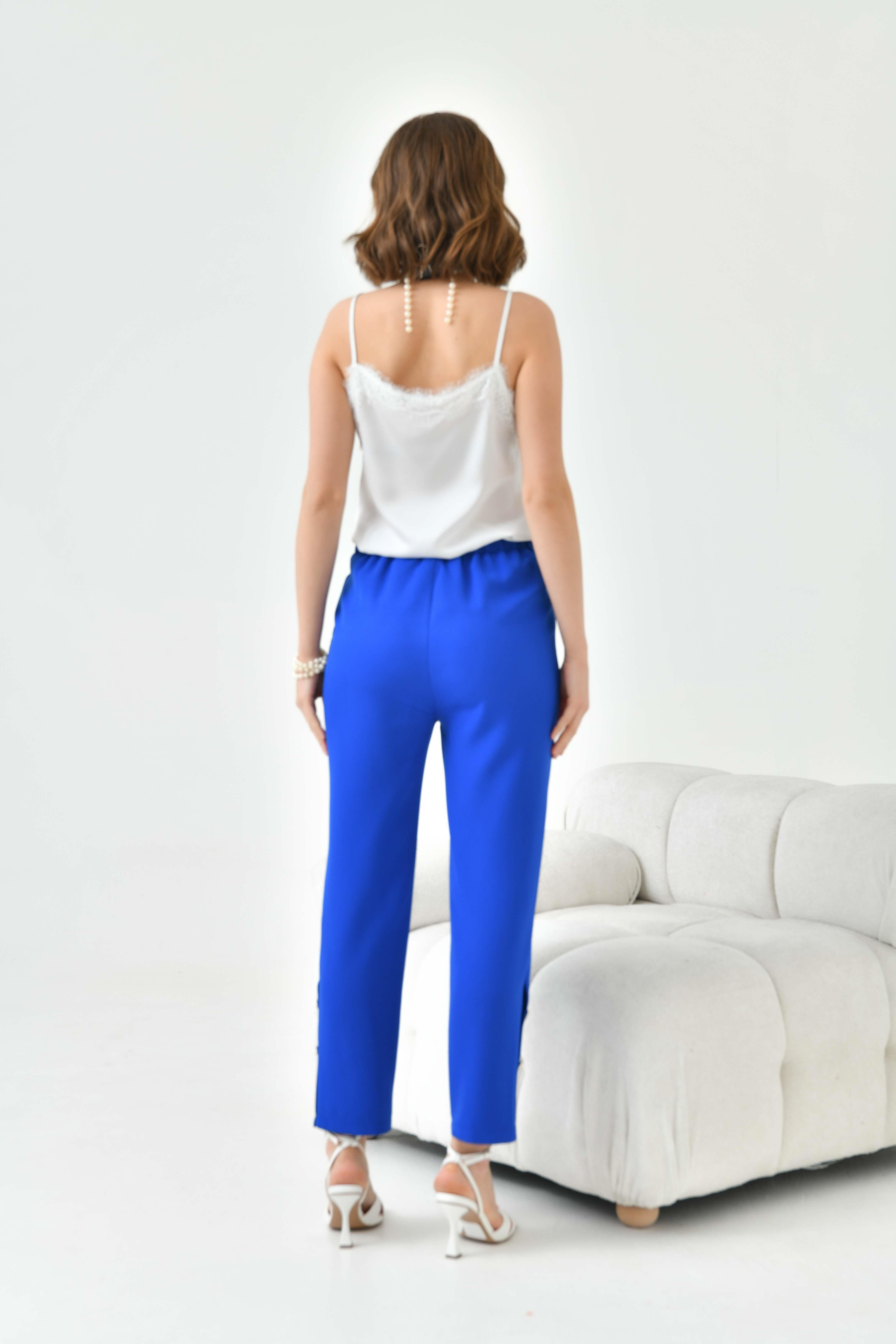 Ftz Women Kadın Dar Paça Düğmeli Pantolon Saks Mavi 30779