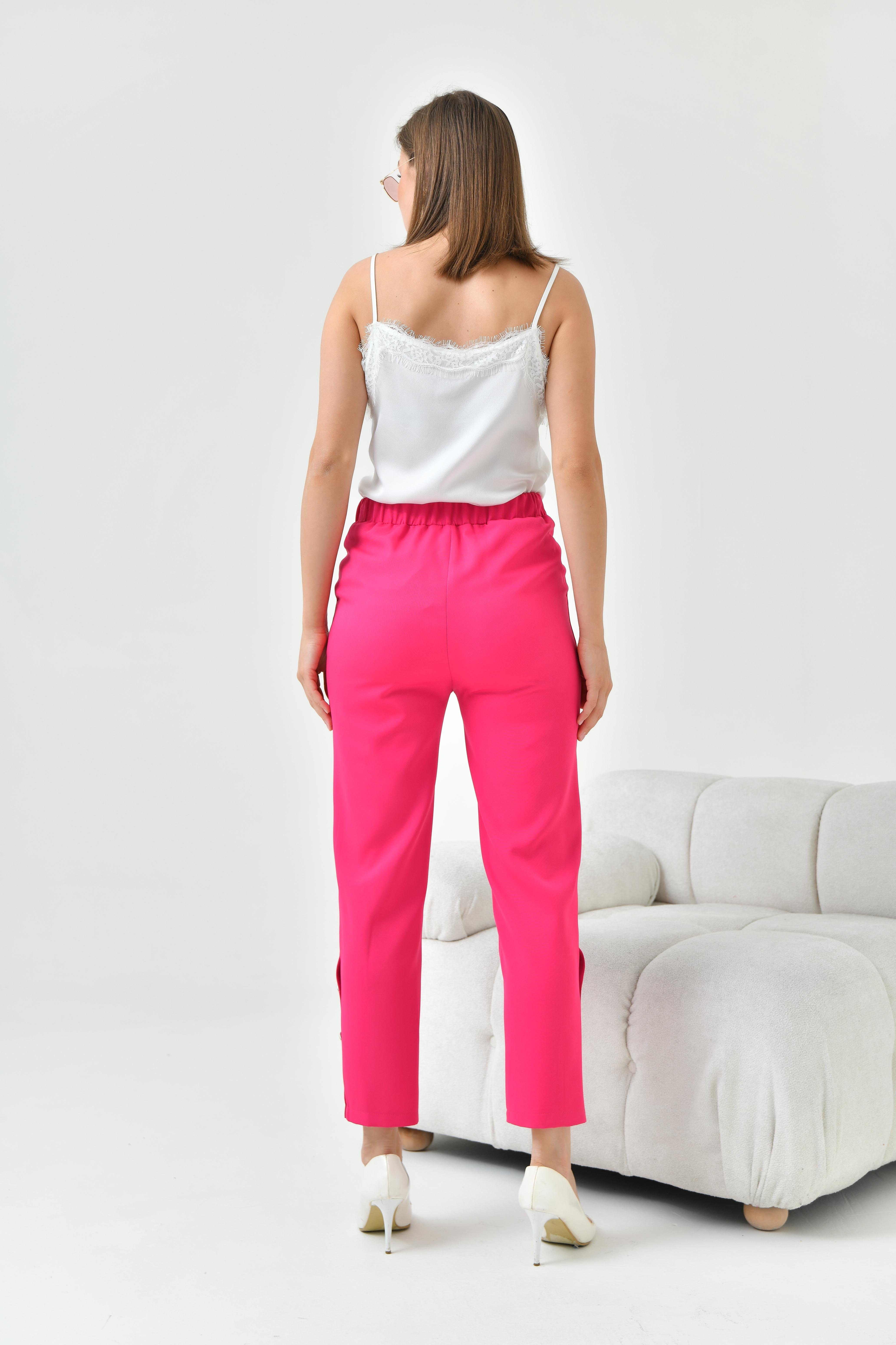 Ftz Women Kadın Dar Paça Düğmeli Pantolon Fuşya 30779