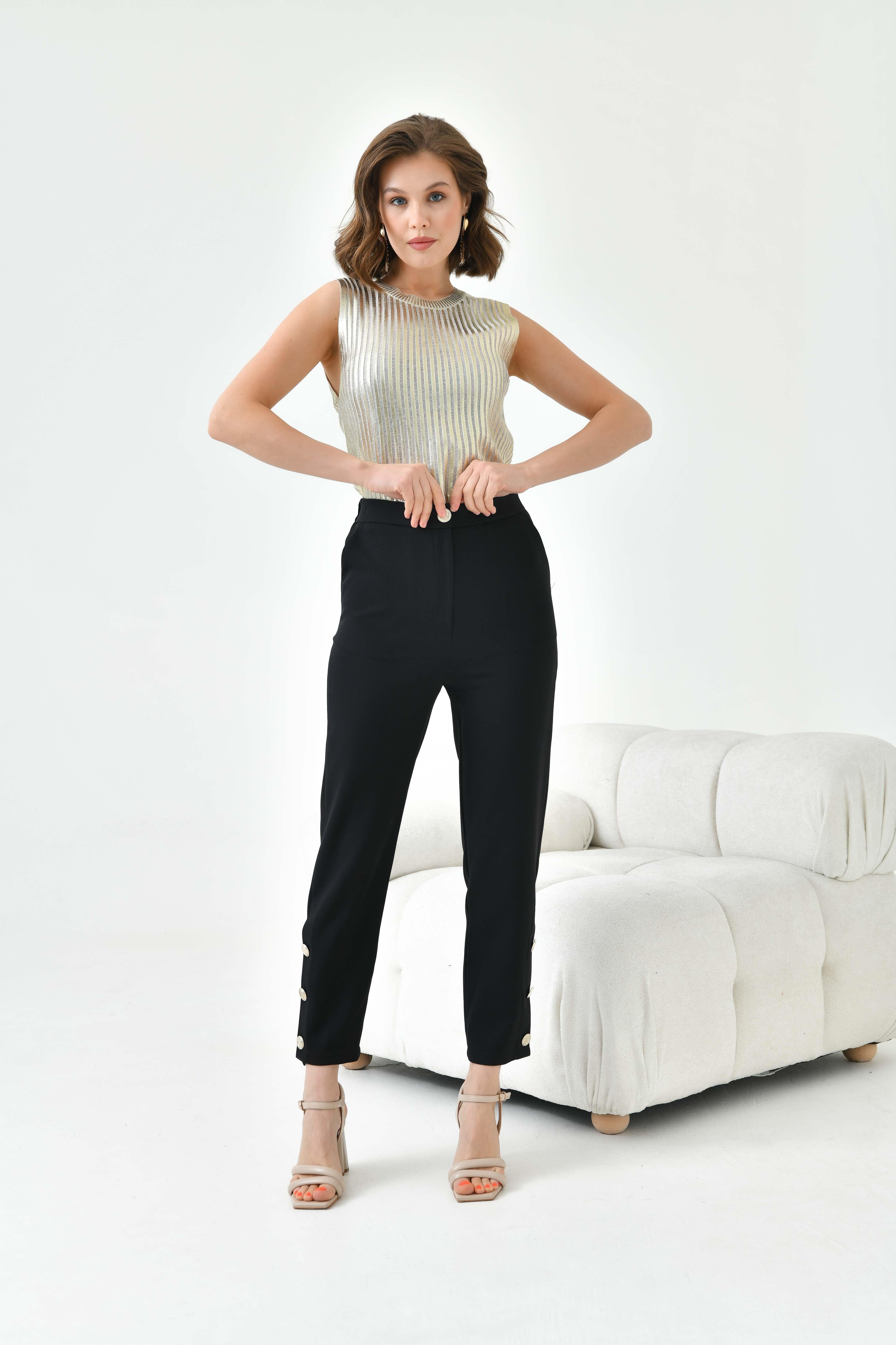 Ftz Women Kadın Dar Paça Düğmeli Pantolon Siyah 30779