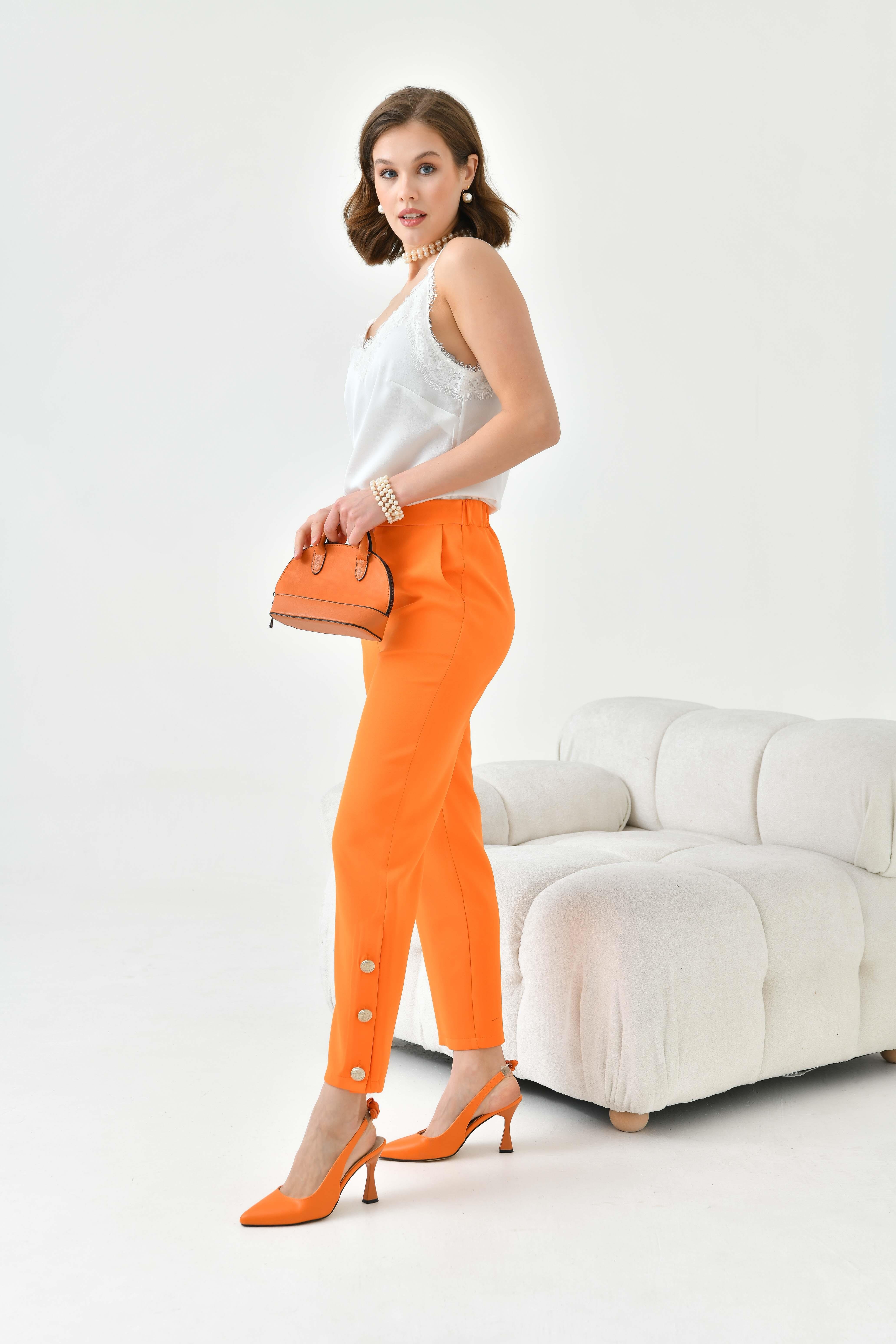 Ftz Women Kadın Dar Paça Düğmeli Pantolon Orange 30779