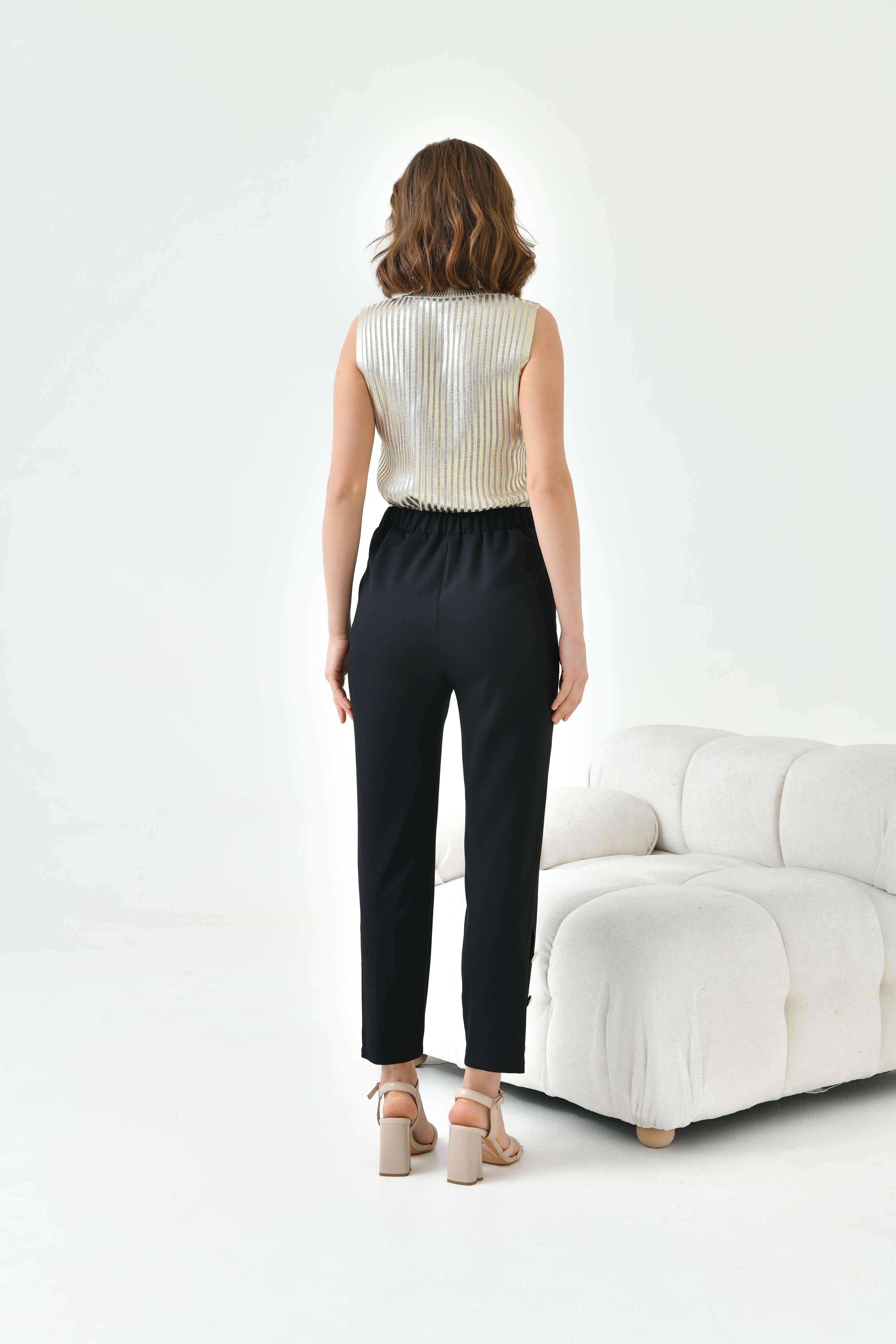 Ftz Women Kadın Dar Paça Düğmeli Pantolon Siyah 30779