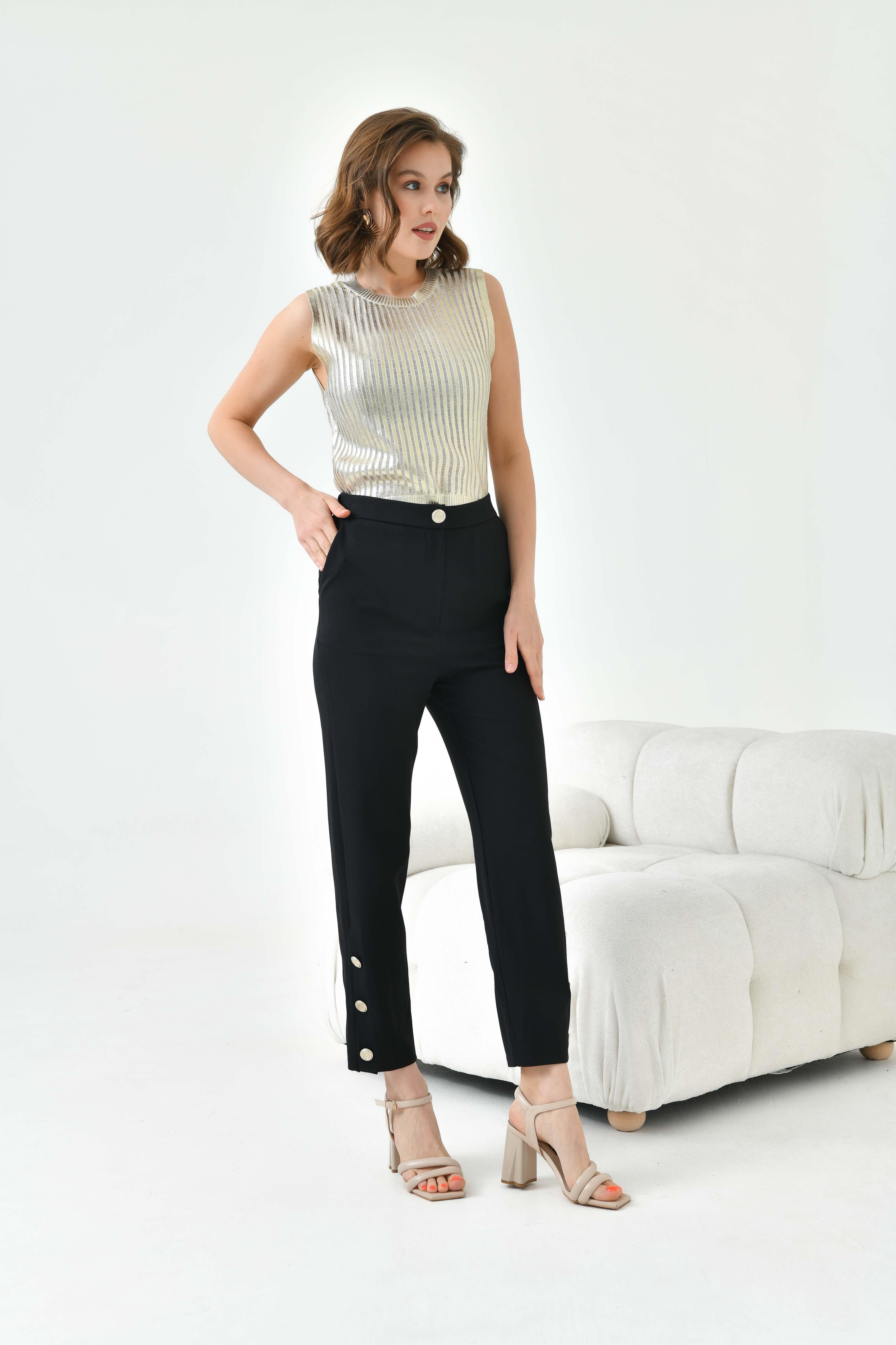 Ftz Women Kadın Dar Paça Düğmeli Pantolon Siyah 30779