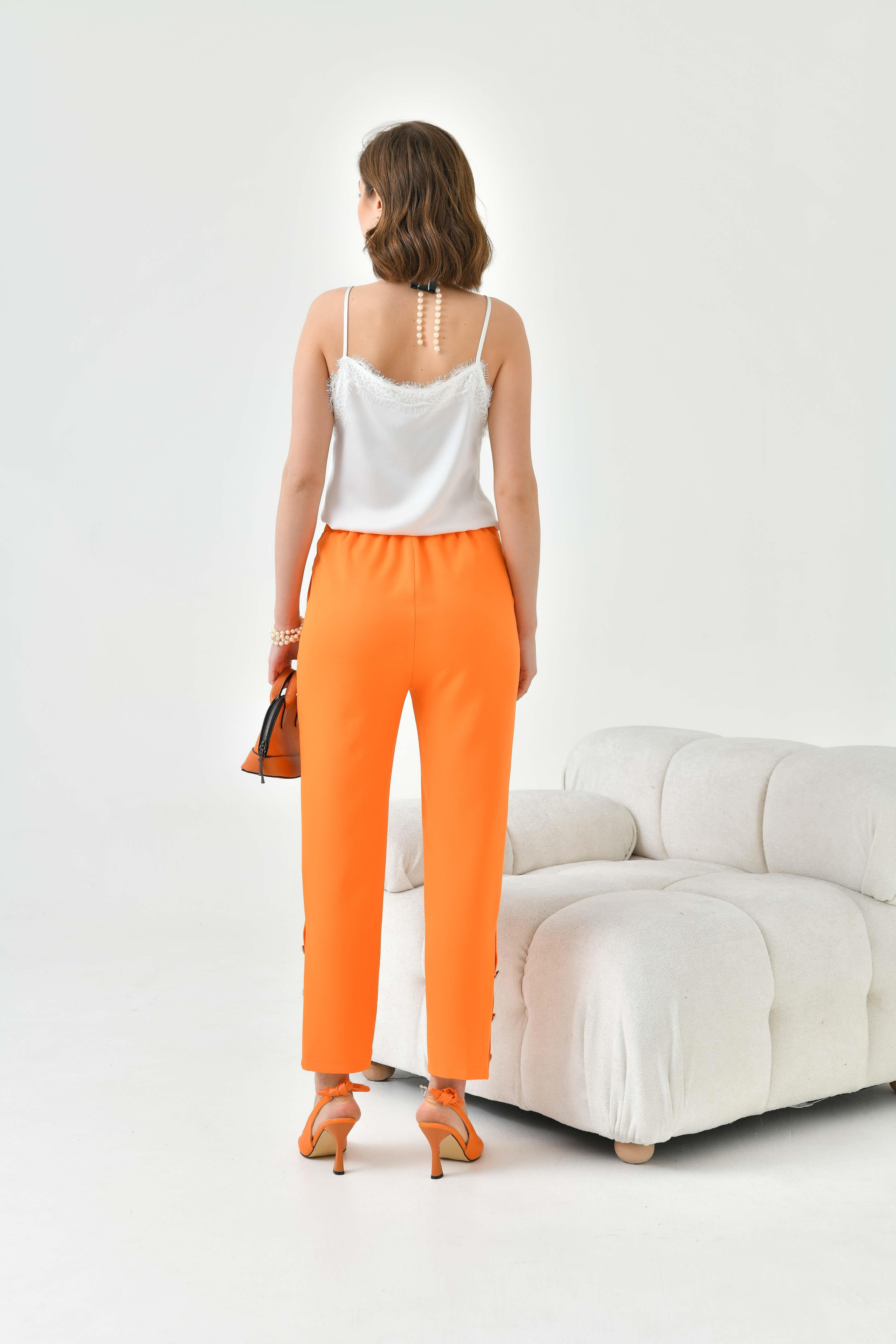 Ftz Women Kadın Dar Paça Düğmeli Pantolon Orange 30779