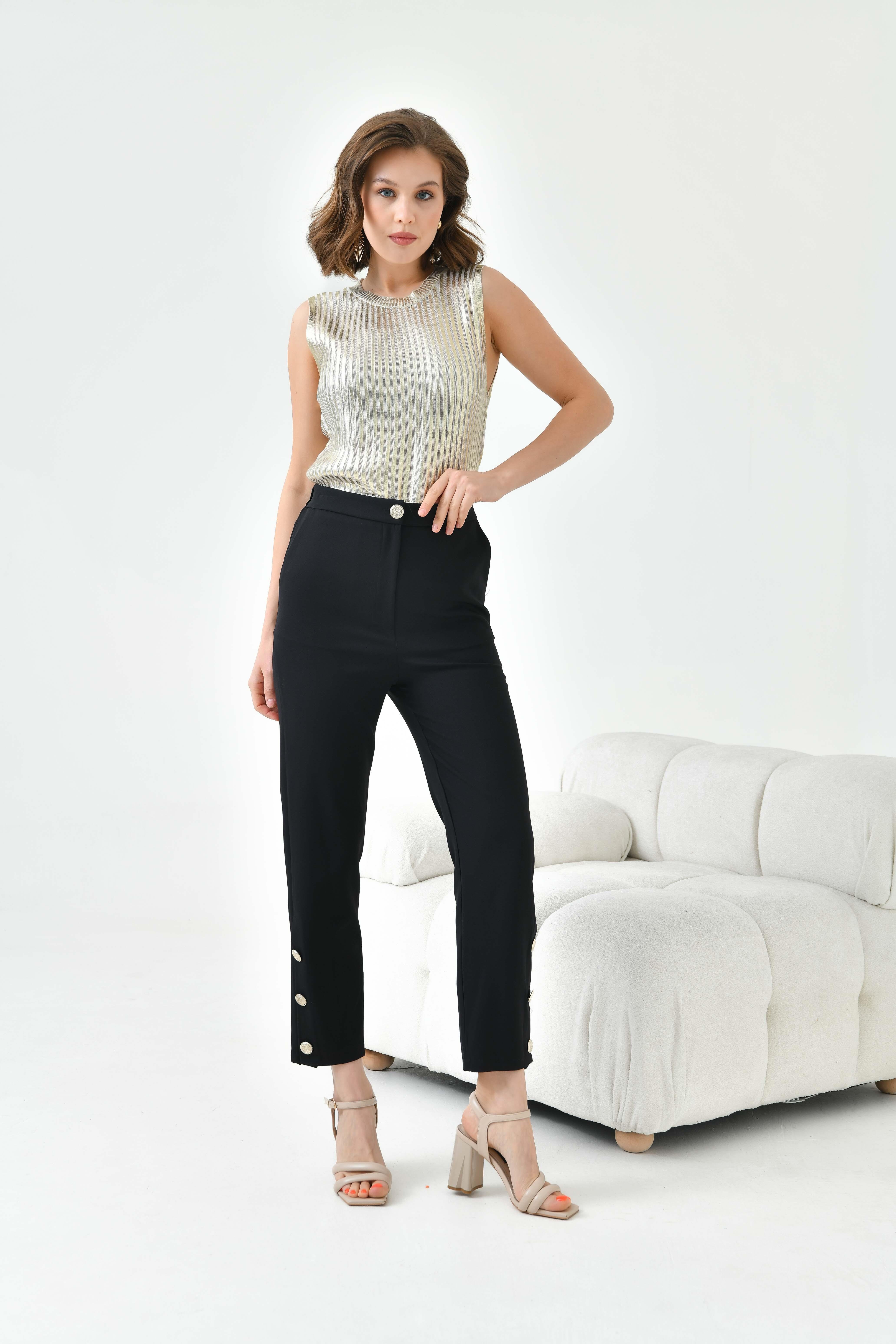 Ftz Women Kadın Dar Paça Düğmeli Pantolon Siyah 30779