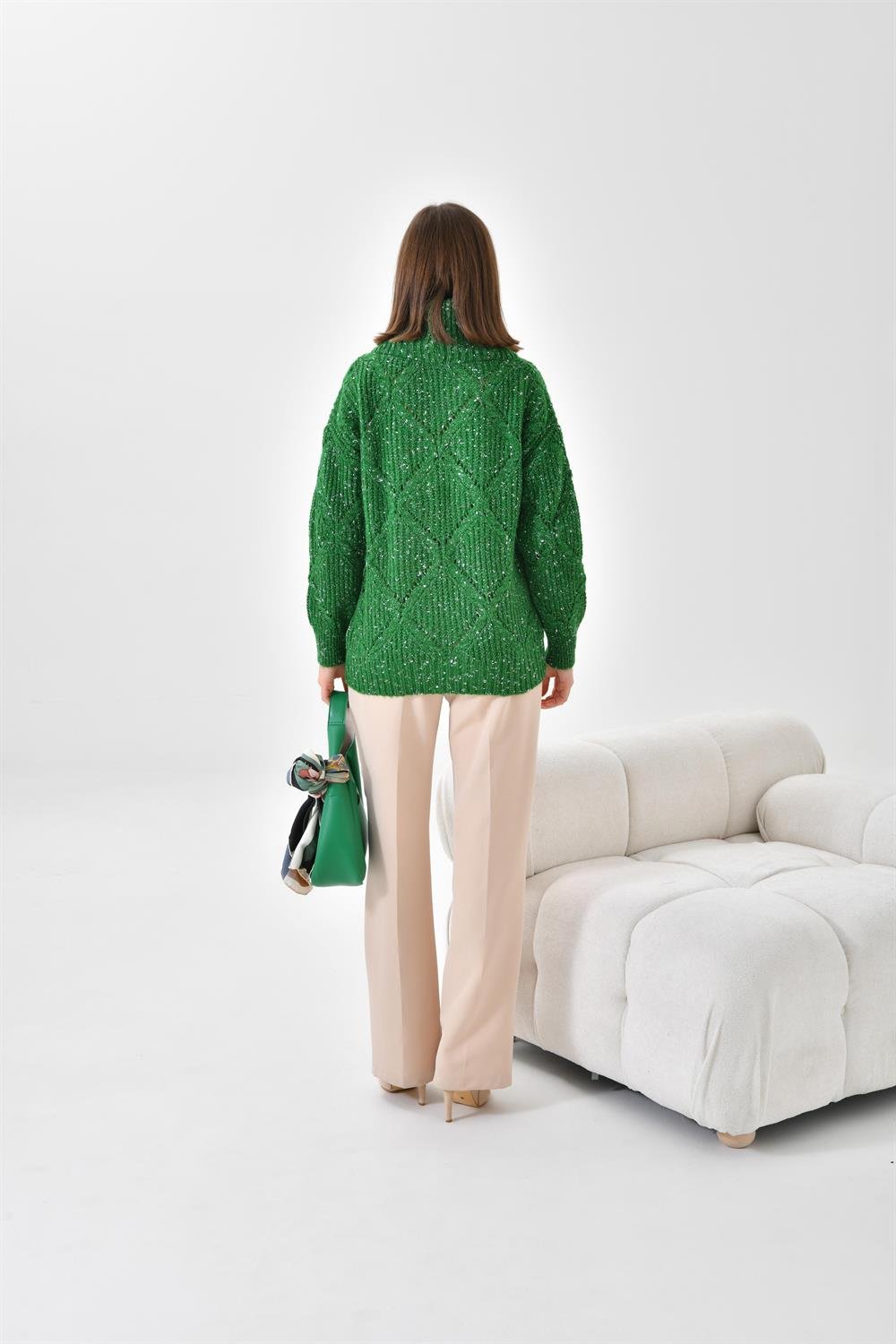 Ftz Women Kadın Degaje Yaka Detaylı Simli Kazak Benetton