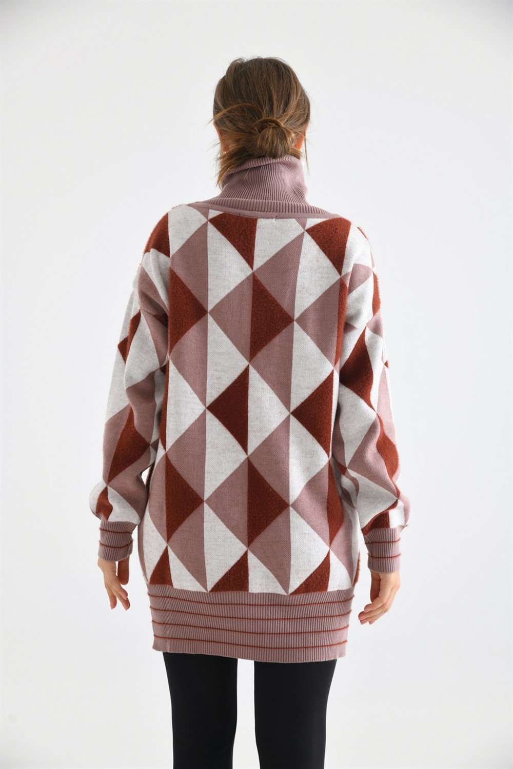 FTZ Women Kadın Degaje Yaka Üçgen Detay Kazak PUDRA