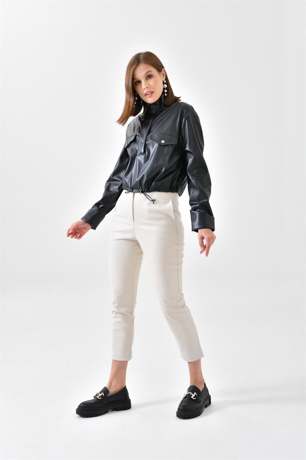 FTZ Women Kadın Deri Bluz Siyah